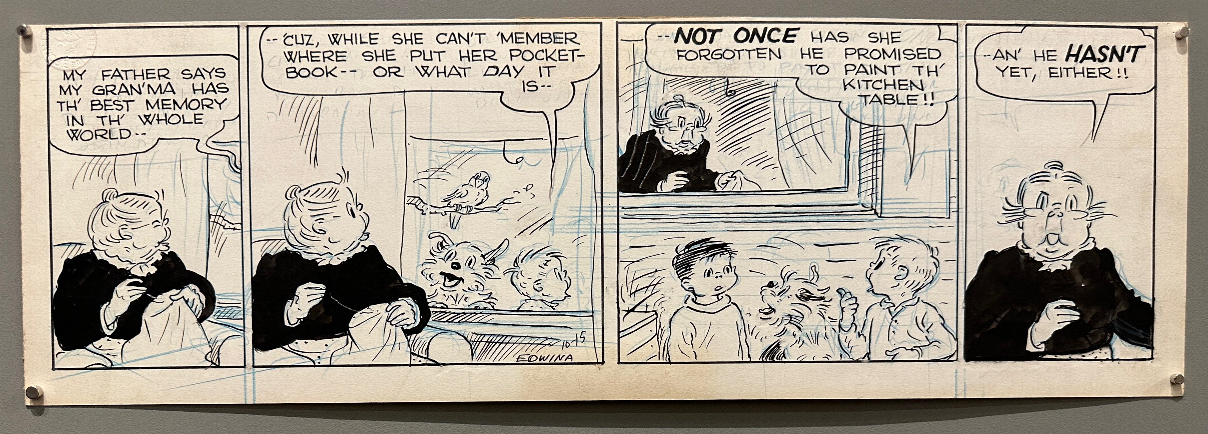 6x17 1940s black and white comic strip from cap stubbs and tippie by edwina dumm featuring cap, tippie and grandmother