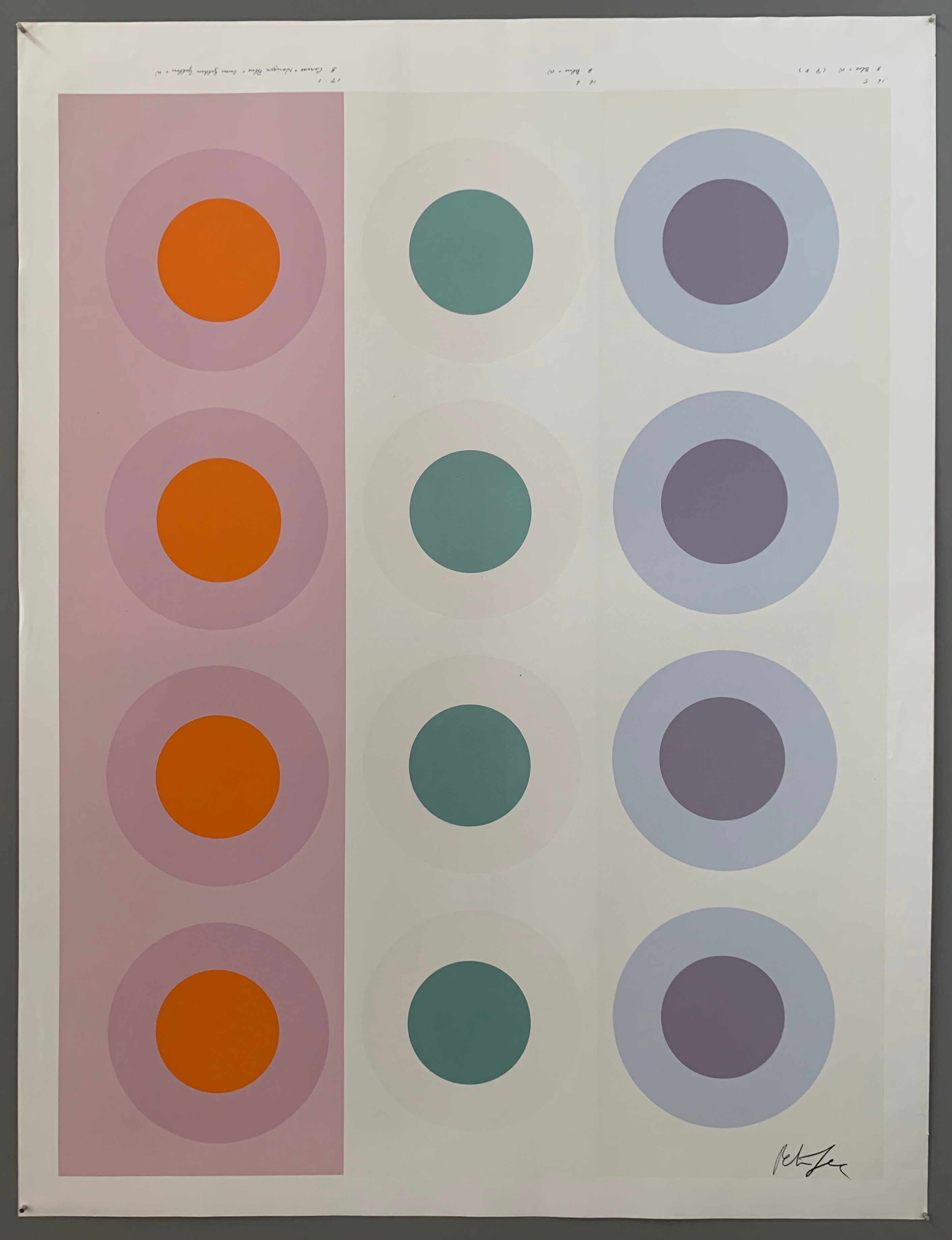 Three rows of targets on colored panels