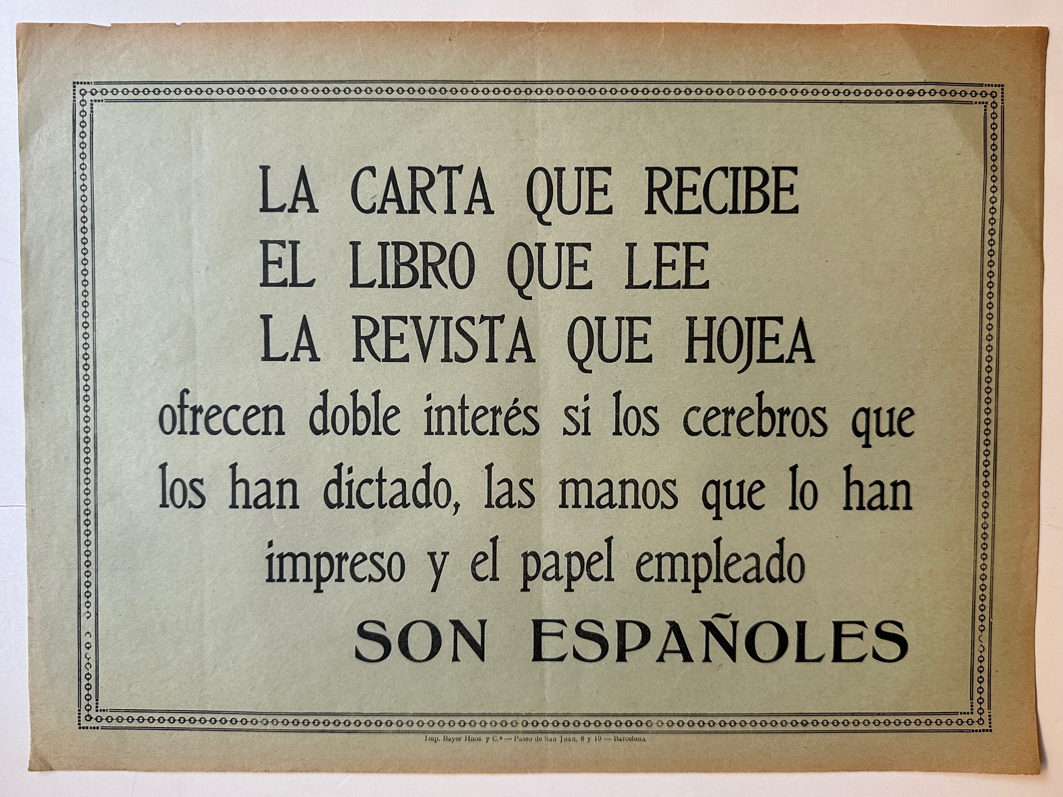 12.5x17.5 spanish civil war era poster promoting isolationist ideology and purchase of national goods, propaganda