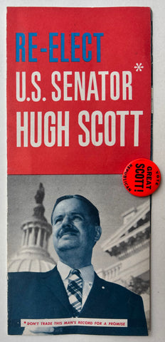 Link to Re-Elect U.S. Senator Hugh Scott Pamphlet & PinUSA, c. 1962 Product