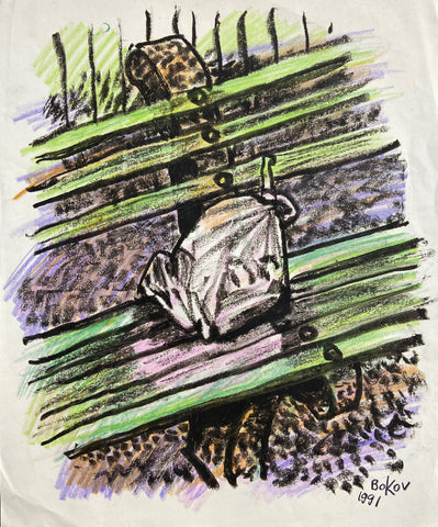 Link to Plastic Bag on City Bench Oil Konstantin Bokov Oil Stick DrawingU.S.A, 1991 Product