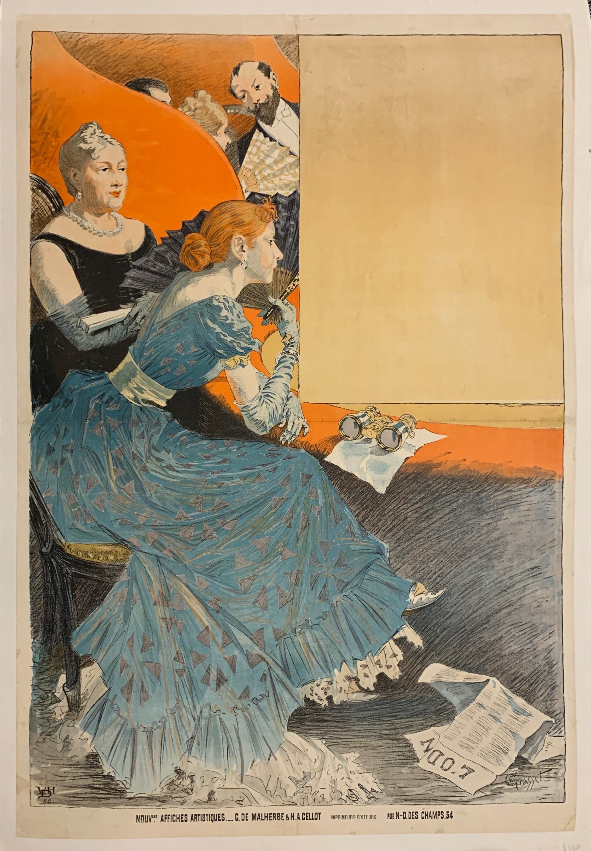 Turn of the Century poster of two women watching a play from a theater balcony.