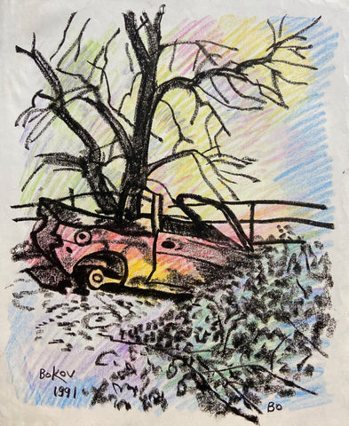 Link to Car Next to Tree Konstantin Bokov Oil Stick DrawingU.S.A, 1991 Product