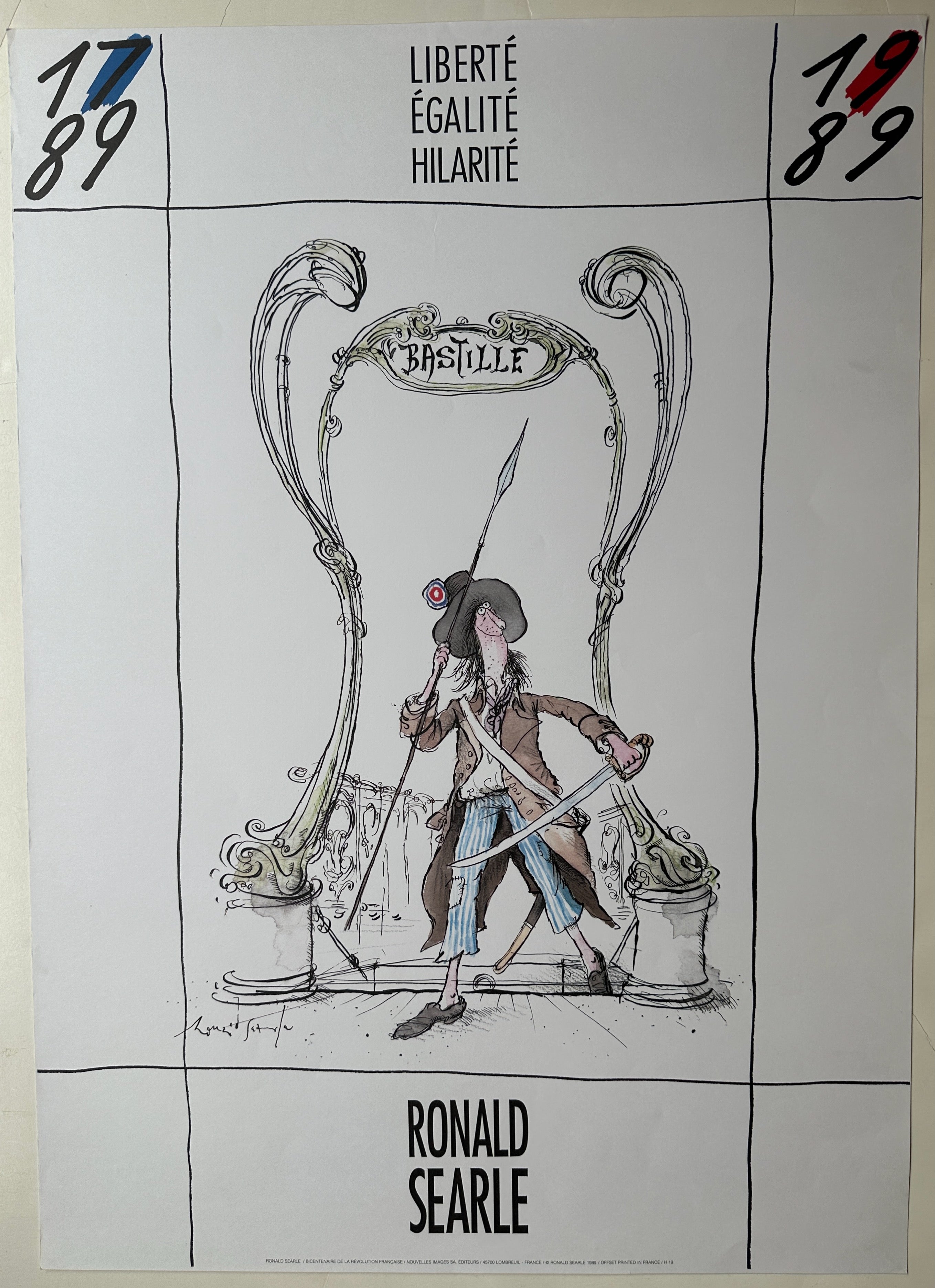 28x20 white paper poster with French caricature of man done by Ronald Searle