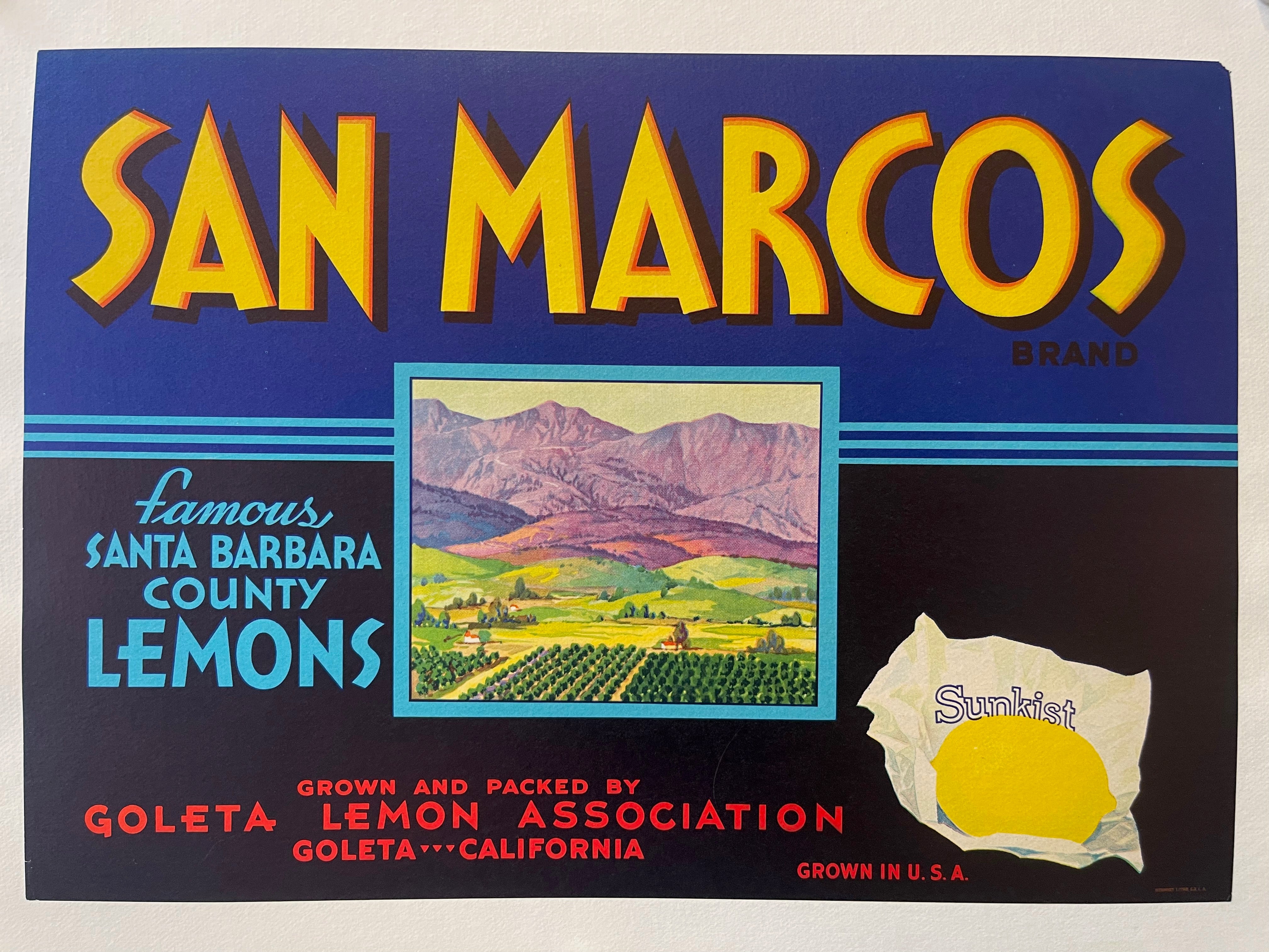 San Marcos Brand Sunkist Lemon Crate Poster