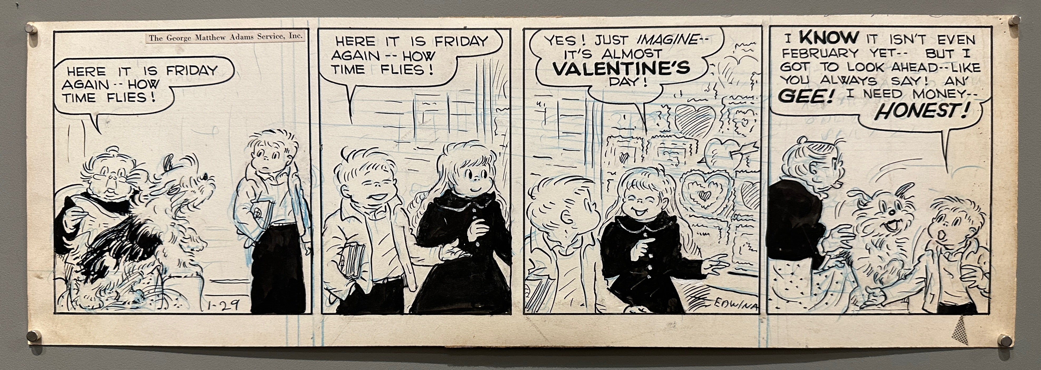 6x17 1940s black and white comic strip from cap stubbs and tippie by edwina dumm featuring cap, girl, tippie, and grandmother