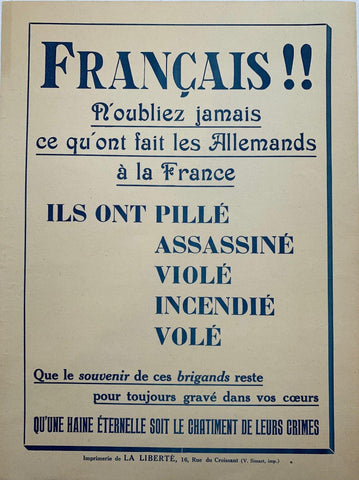Link to  Francais !! N'oubliez jamais ce qu'ont fait les Allemands a la FranceFrance, C. 1914  Product