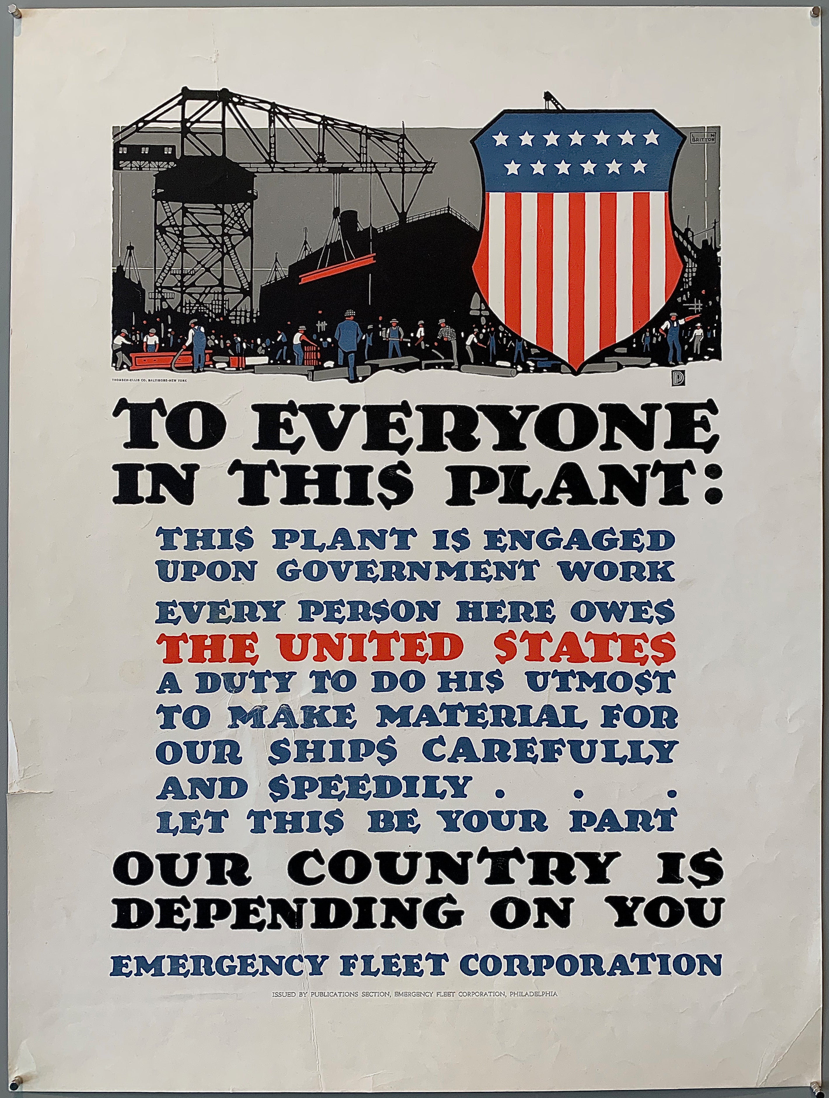 Poster with a sketch of a shipyard