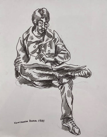 Link to  Reading the Newspaper Konstantin Bokov Charcoal DrawingU.S.A, 1985  Product