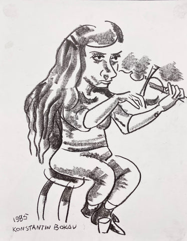 Link to The Violinist Konstantin Bokov Charcoal DrawingU.S.A, 1985 Product