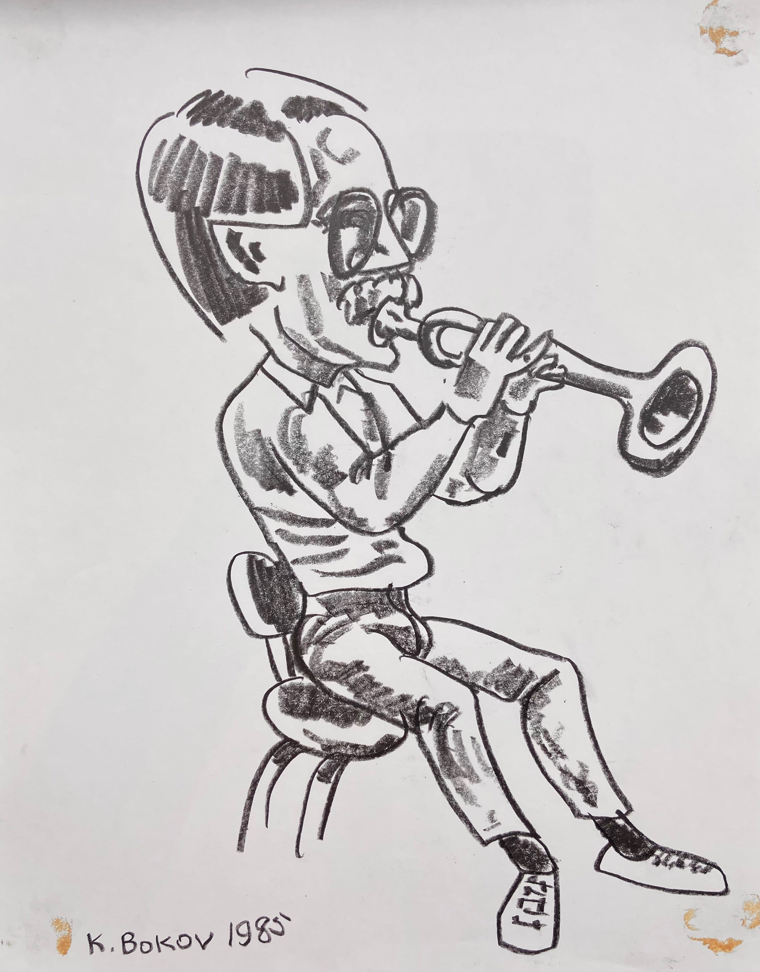 charcoal drawing of a musician