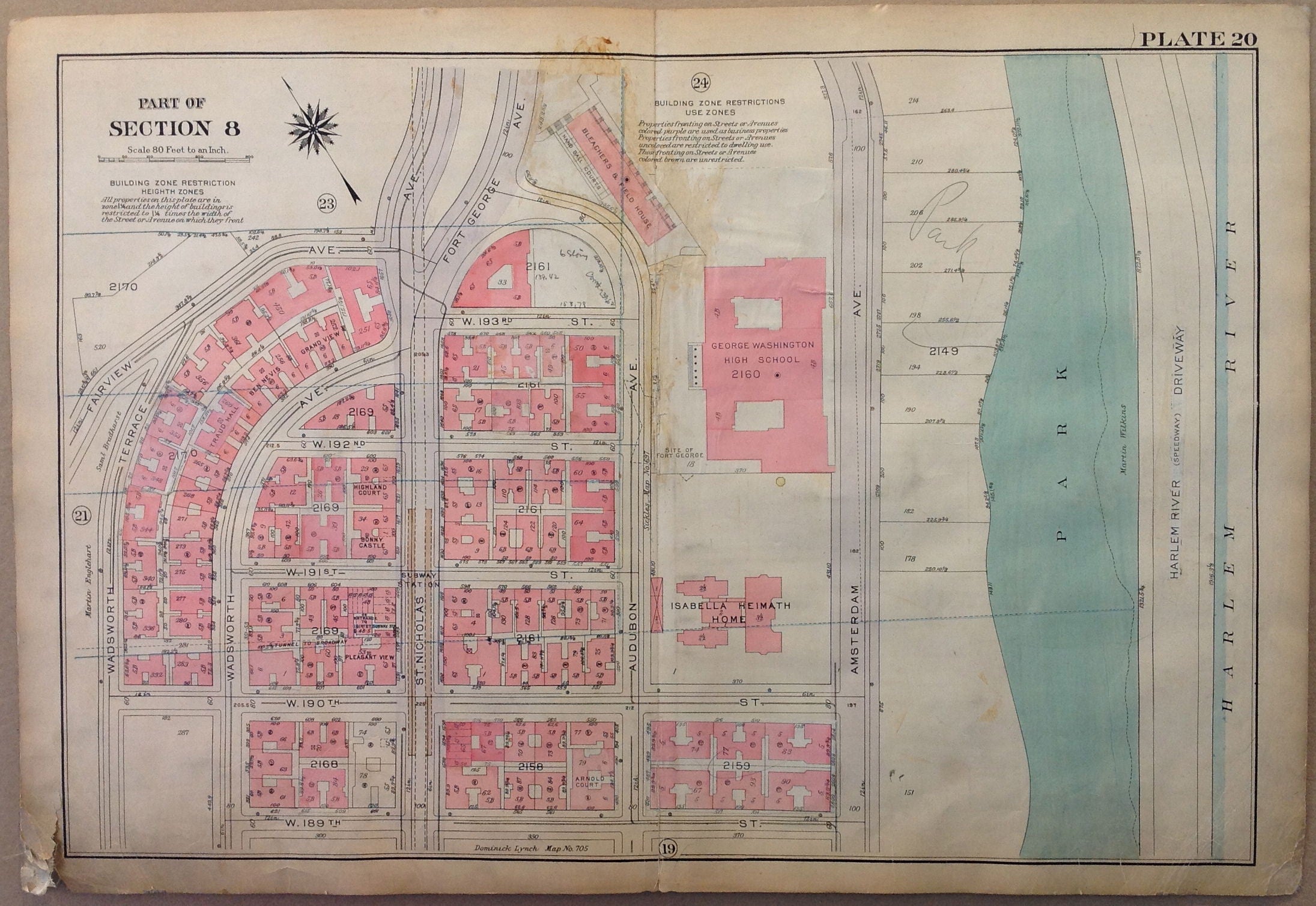 NYC  Bronx Map - Part of Section 8, George Washington High School, Park, Harlem River