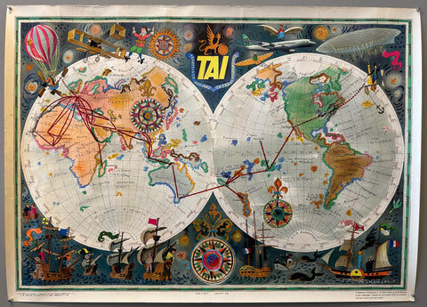 Tai Airlines Double Hemisphere Map