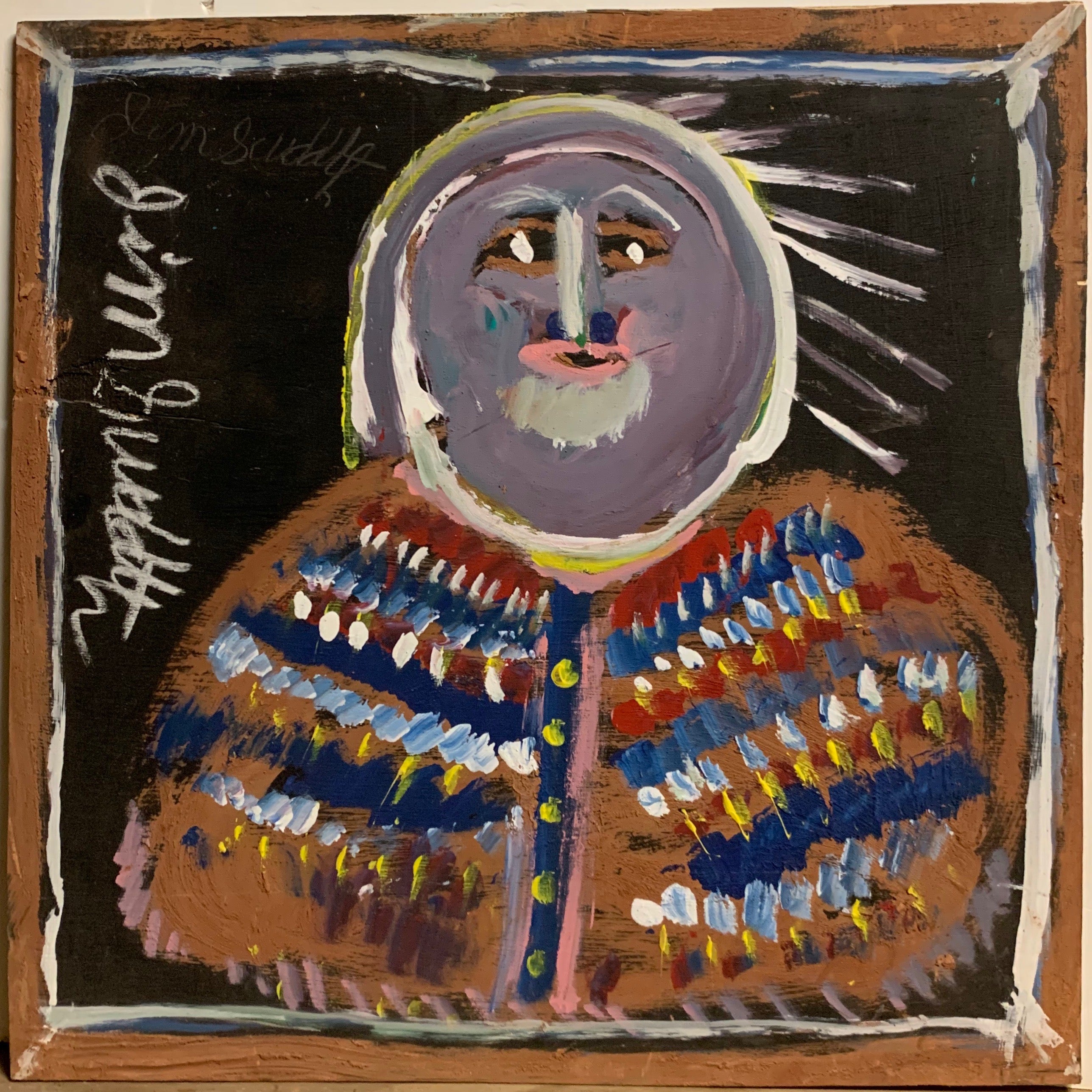 A painting of a Native American.