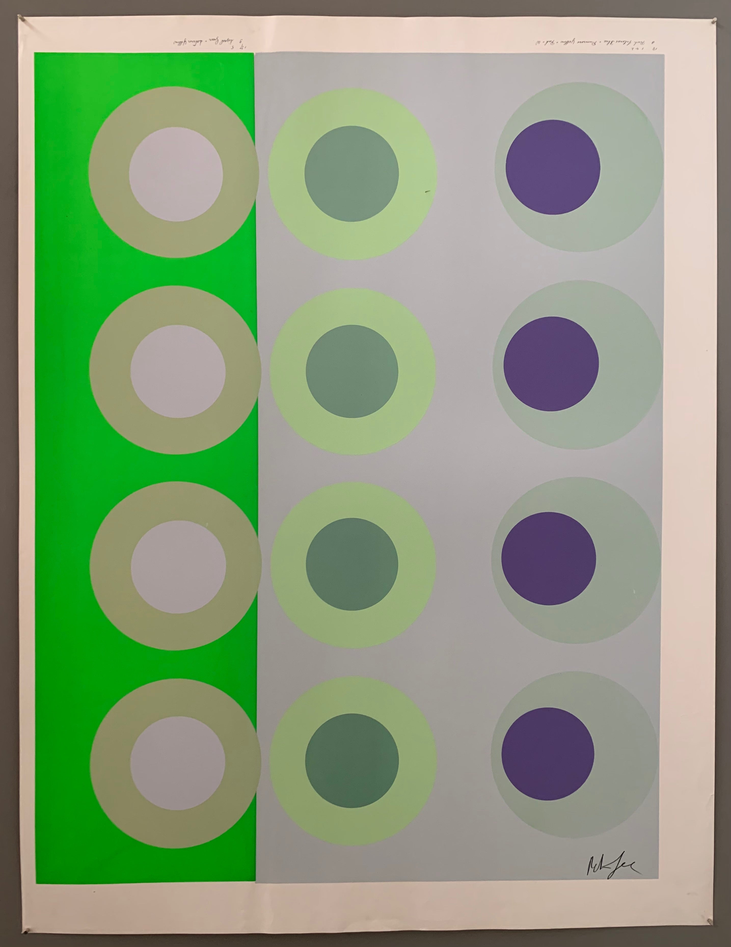 Three rows of targets on green and blue panels