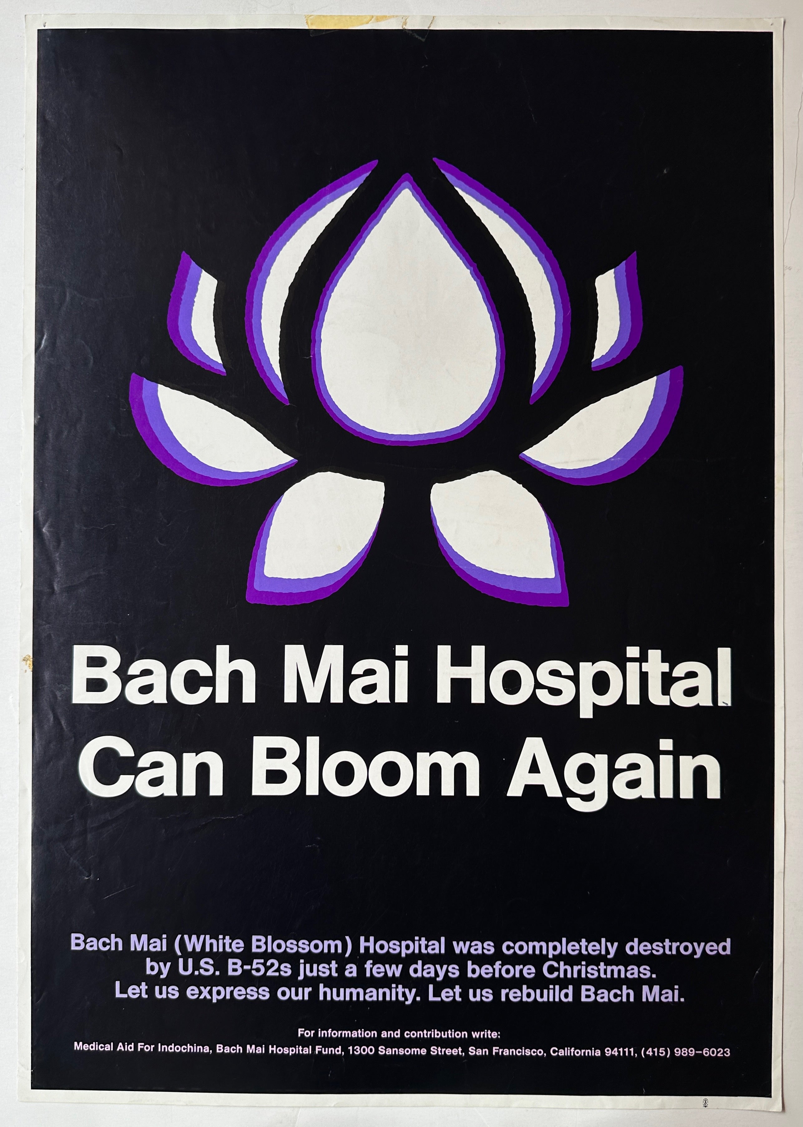 A white lotus outlined in a light and dark purple is at the center of a black poster with white and light grey text.