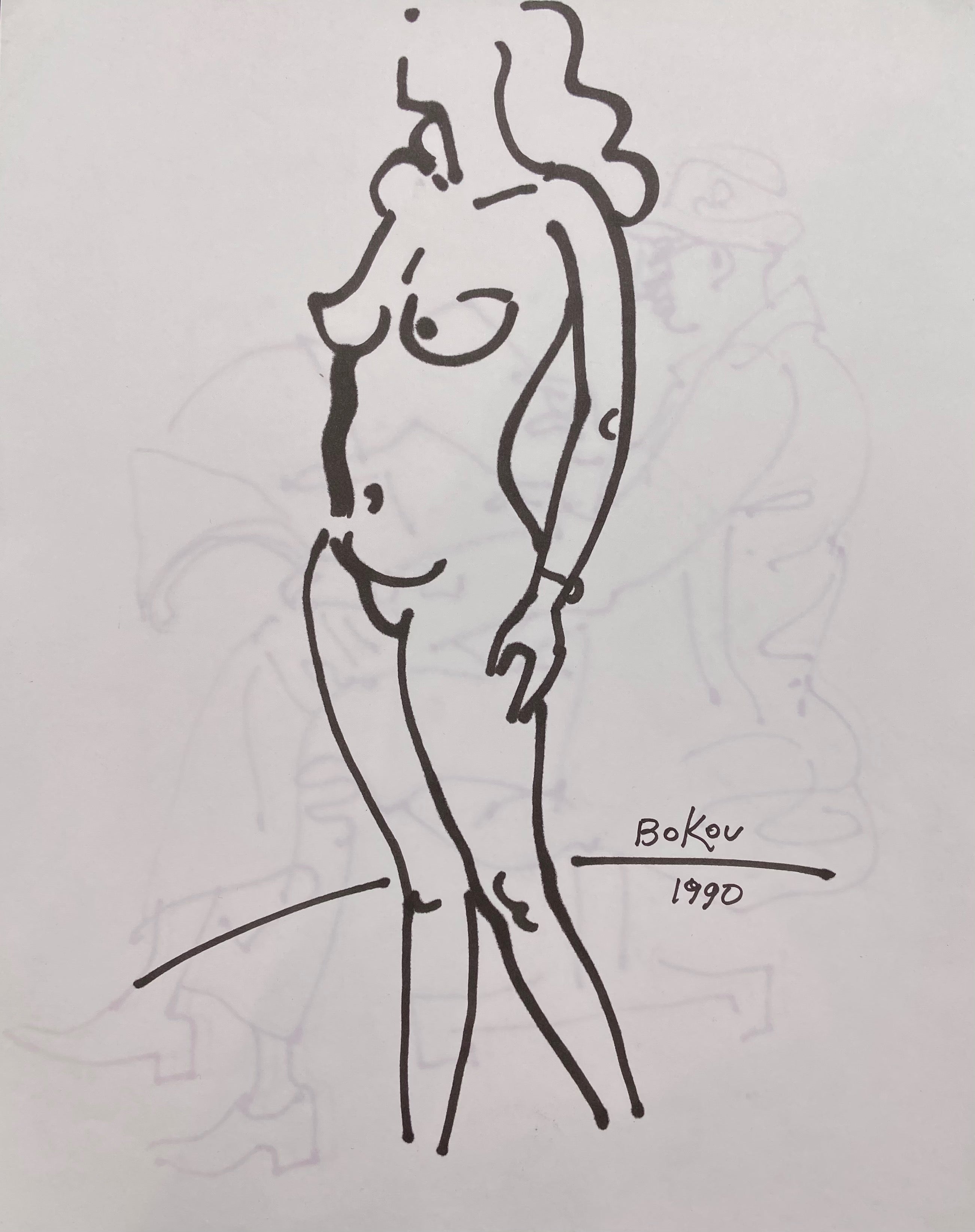 marker drawing of a nude woman