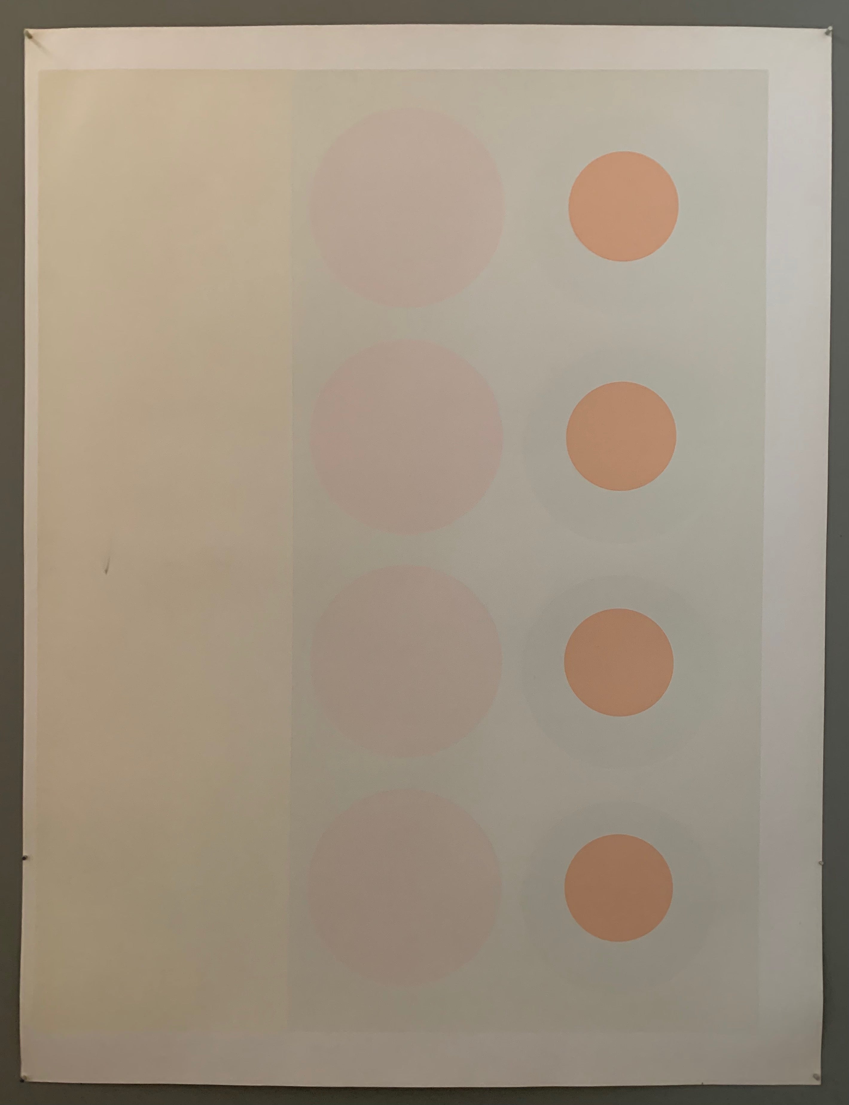 three panels: on the left, a blank cream panel. In the middle, a light blue panel with light pink targets. And finally, on the right, a light blue panel with slightly darker blue and pink targets.
