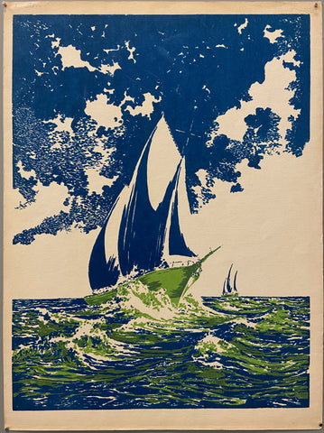 Link to Sailboat on the Sea in Green and Blue PrintU.S.A, c. 1955 Product