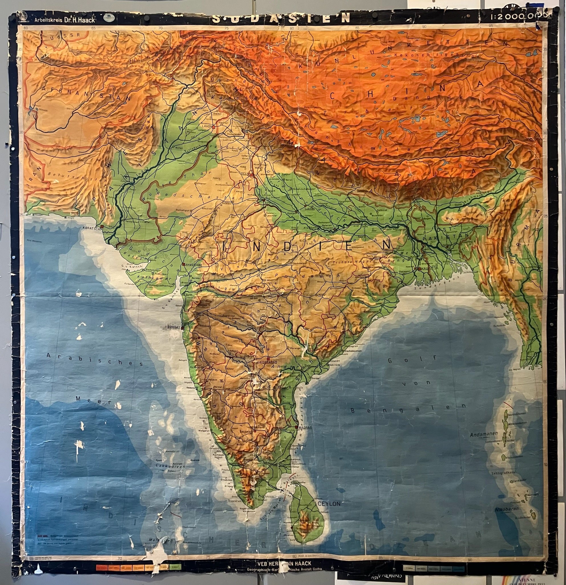 76x71 topographical map of South Asia, specifically, India