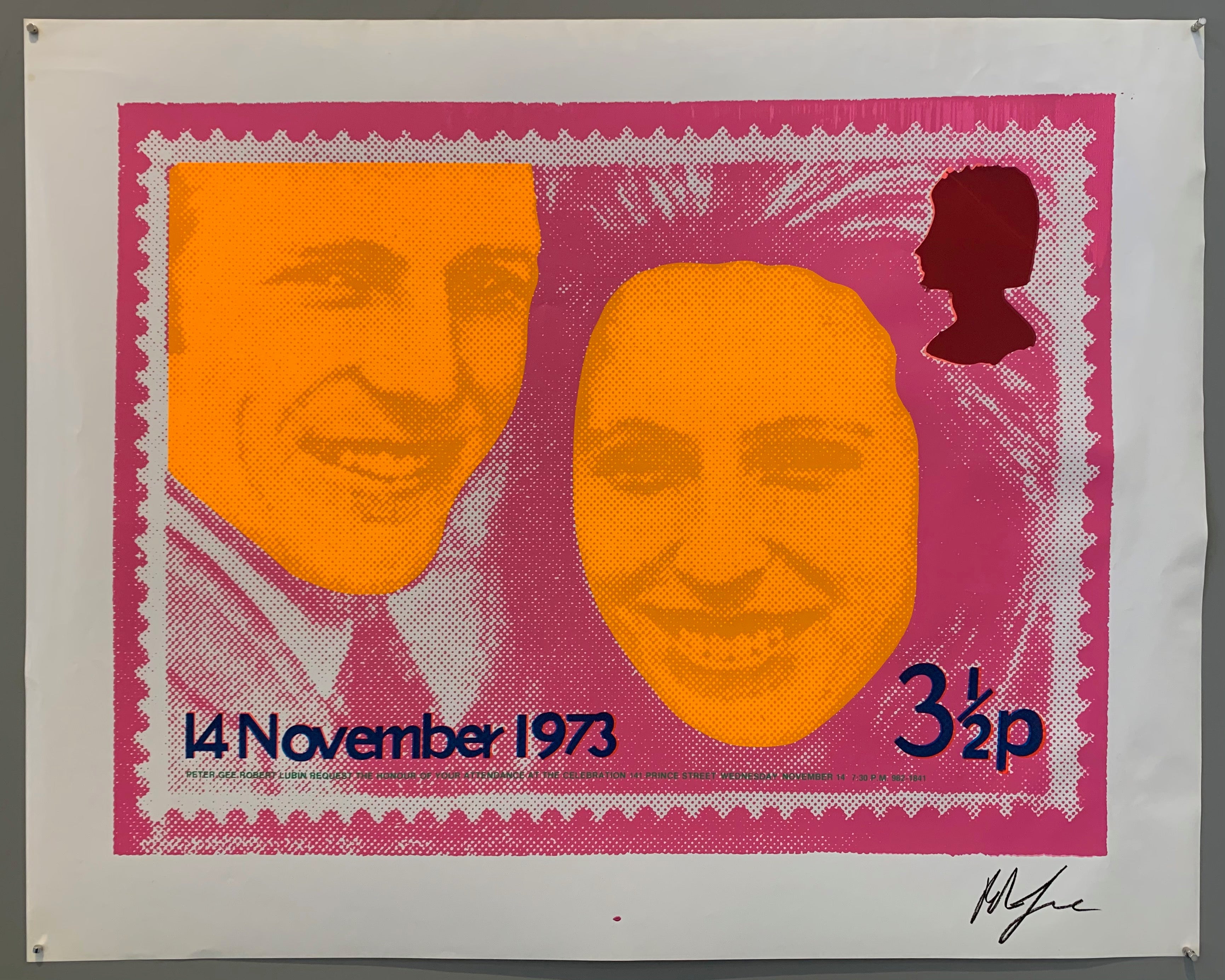 Princess Anne and Mark Phillips stamp by Peter Gee