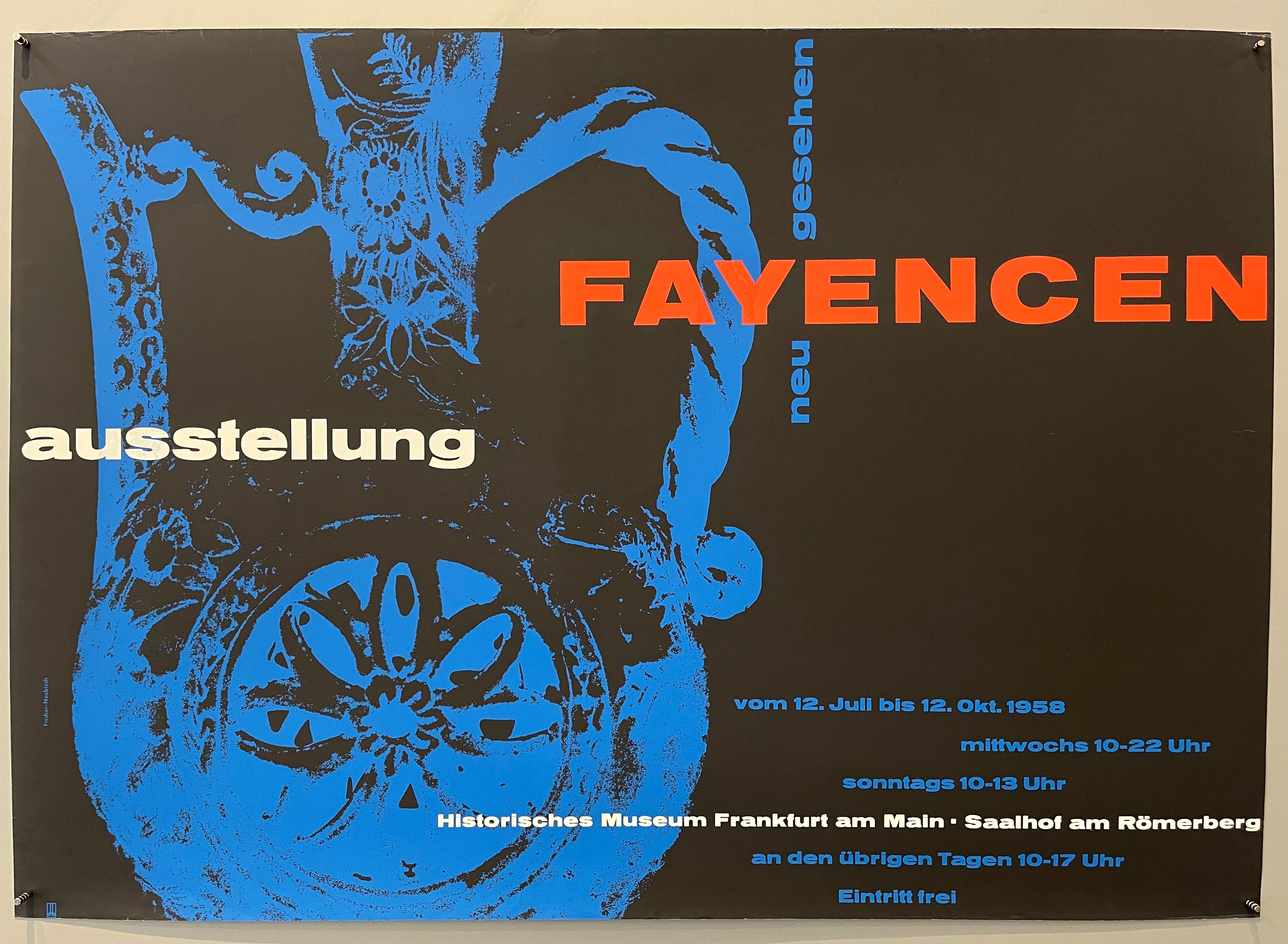 Piece of faience pottery outlined in bright blue against black background.