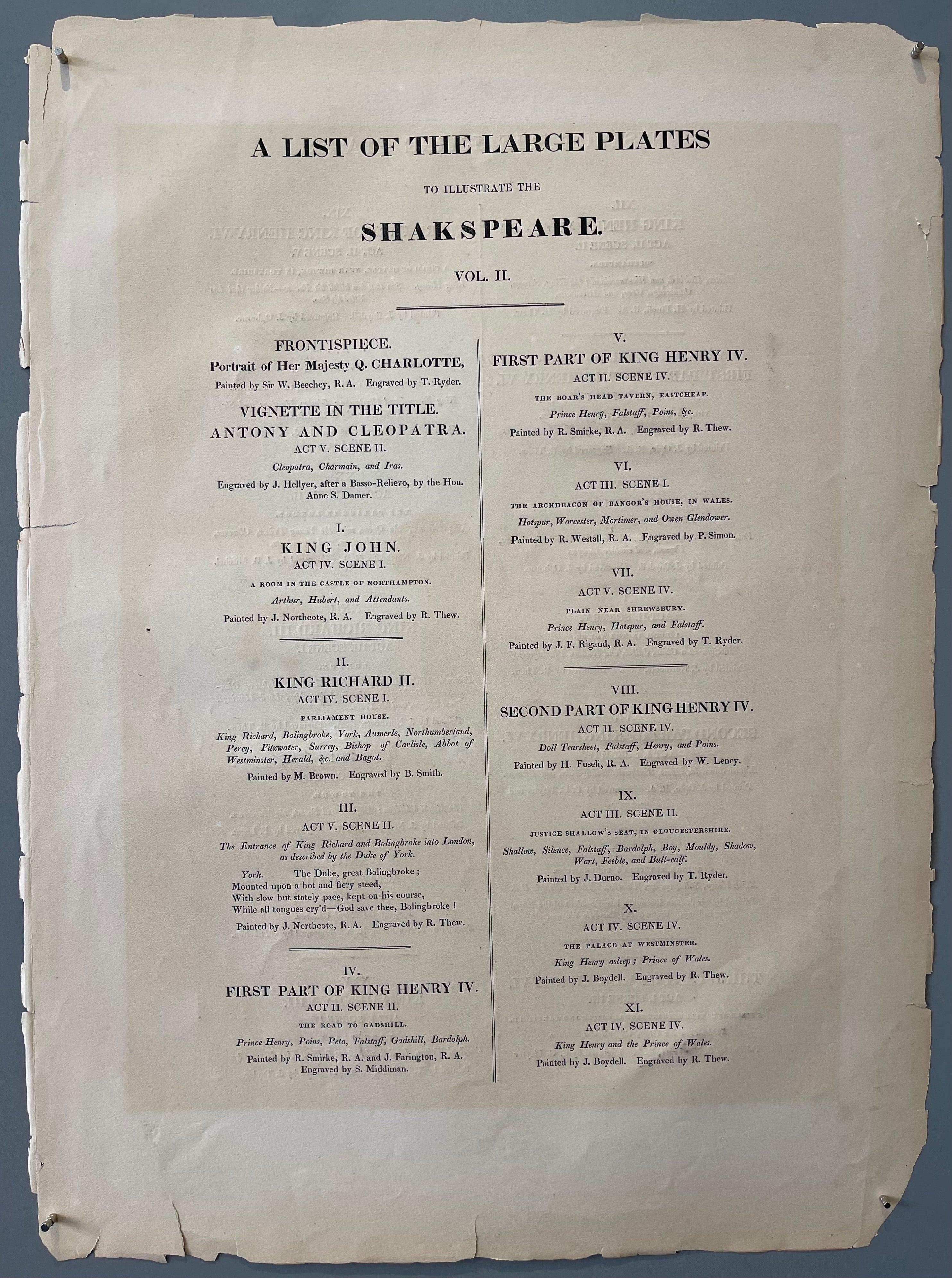 Shakespeare Vol. II List of Large Plates