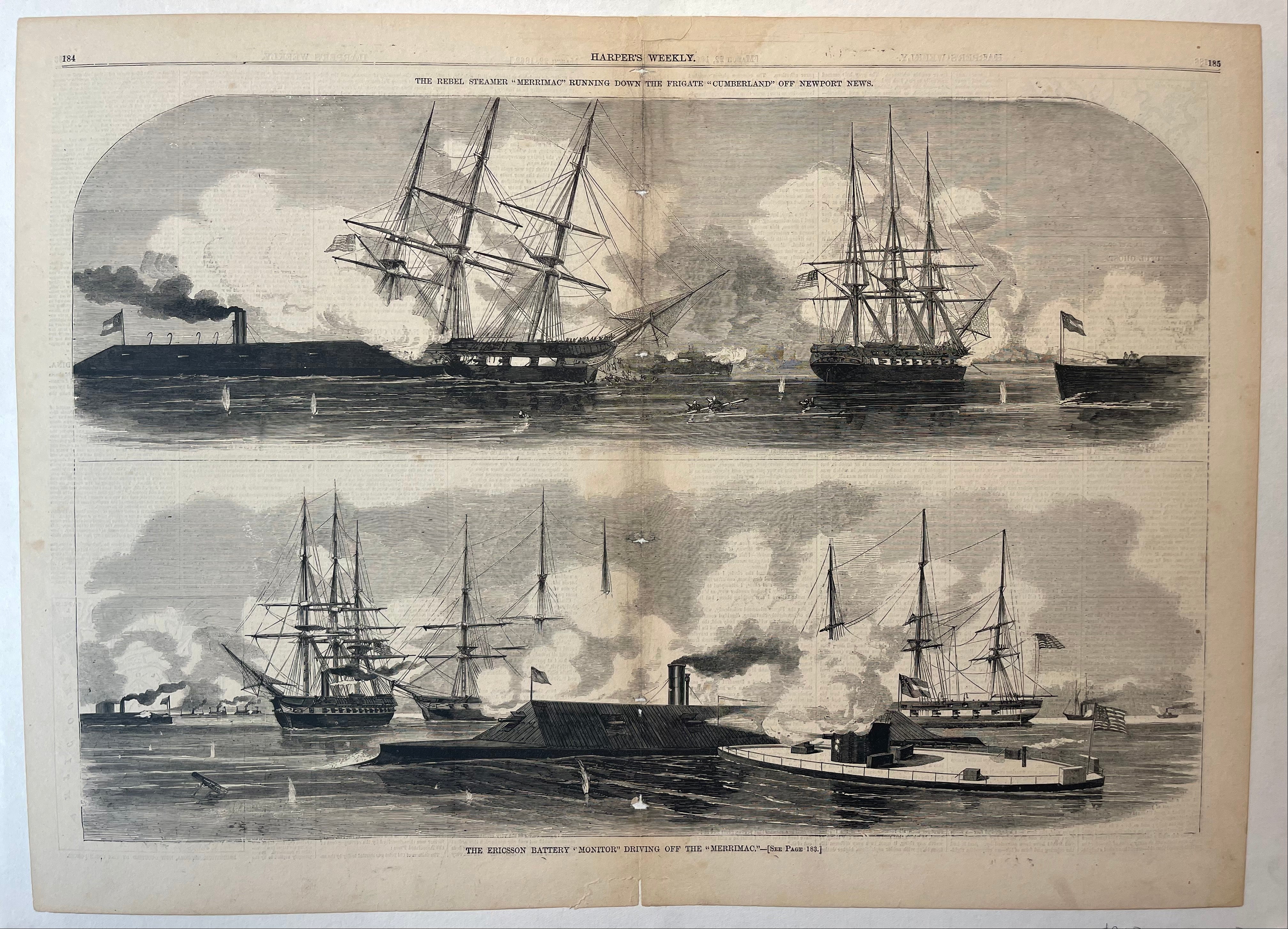 Harper's Weekly 'Battle of the Monitor and the Merrimac' Illustrations