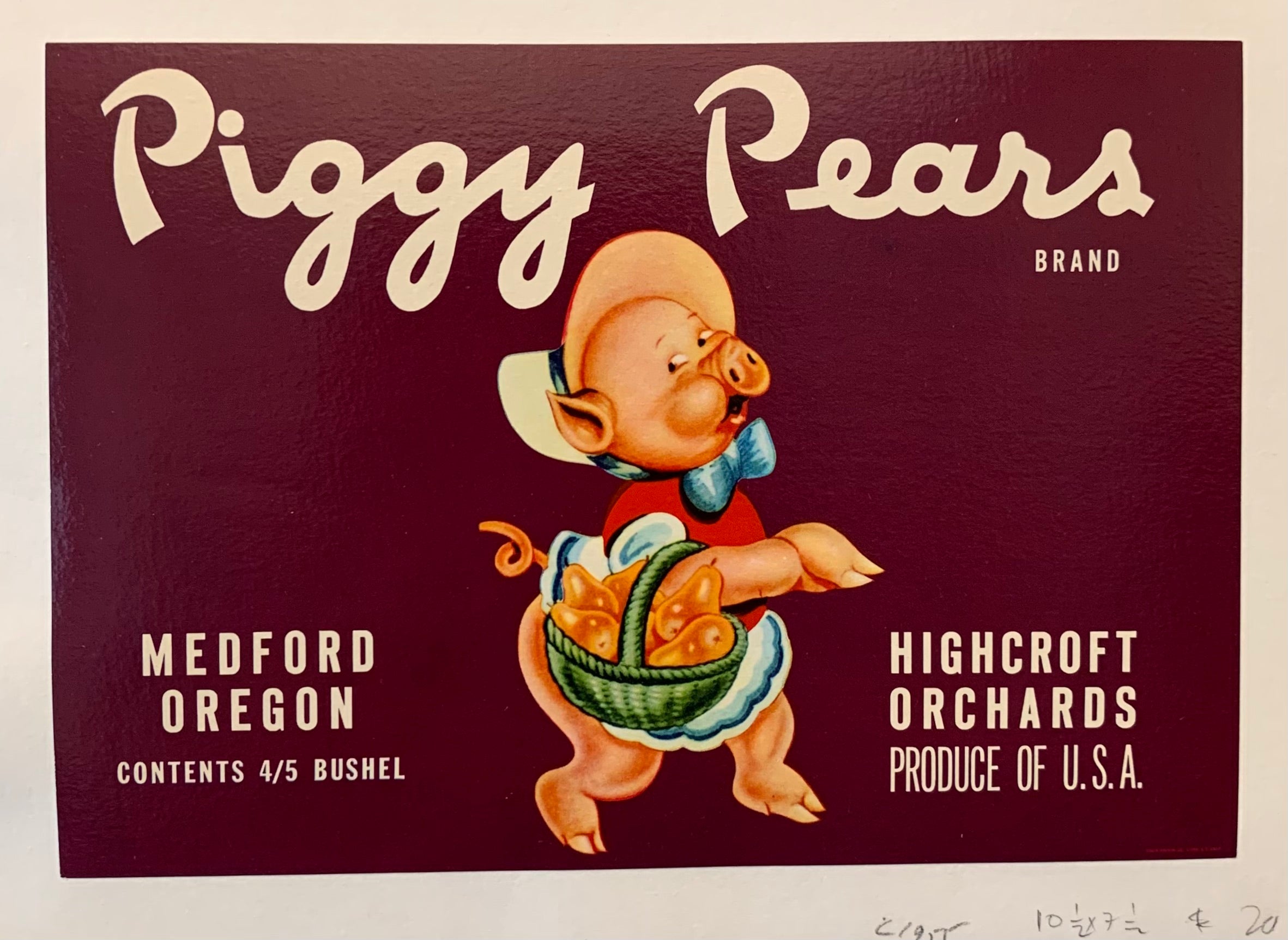 Piggy Pears Brand Crate Label
