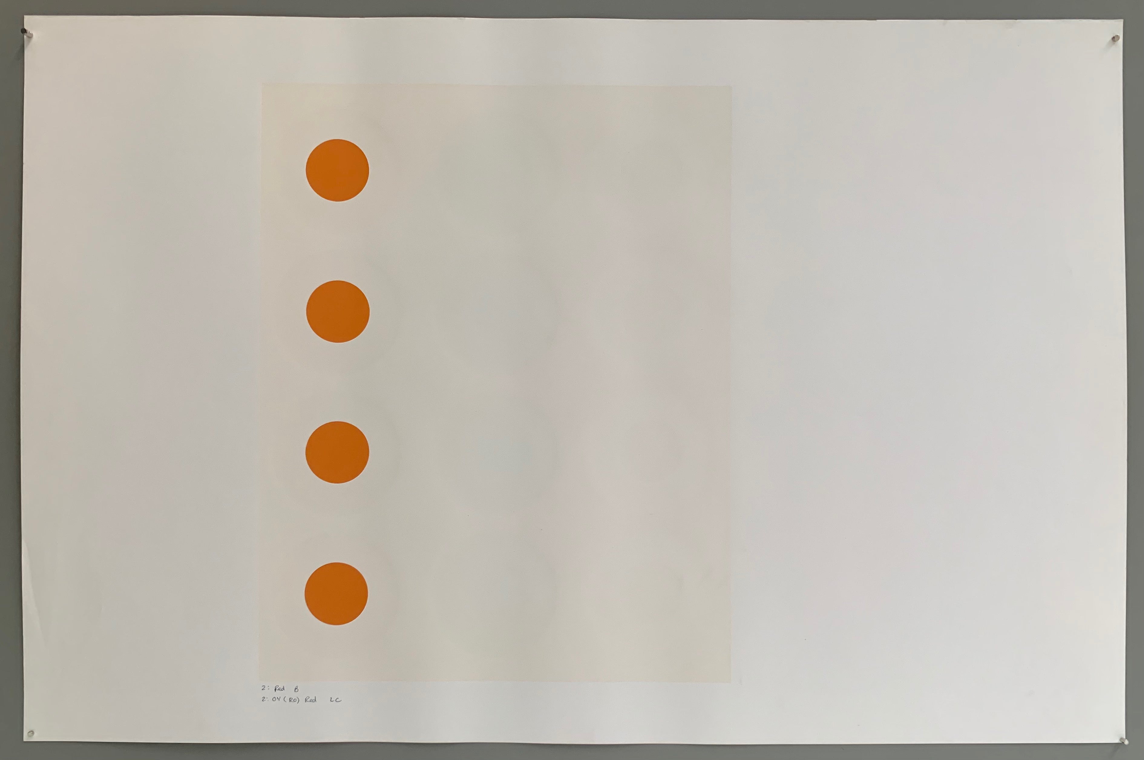 A rectangle made by three panels each holding a line of targets. The colors of this are quite lovely—burnt ochres, whites, light greys, and creams.