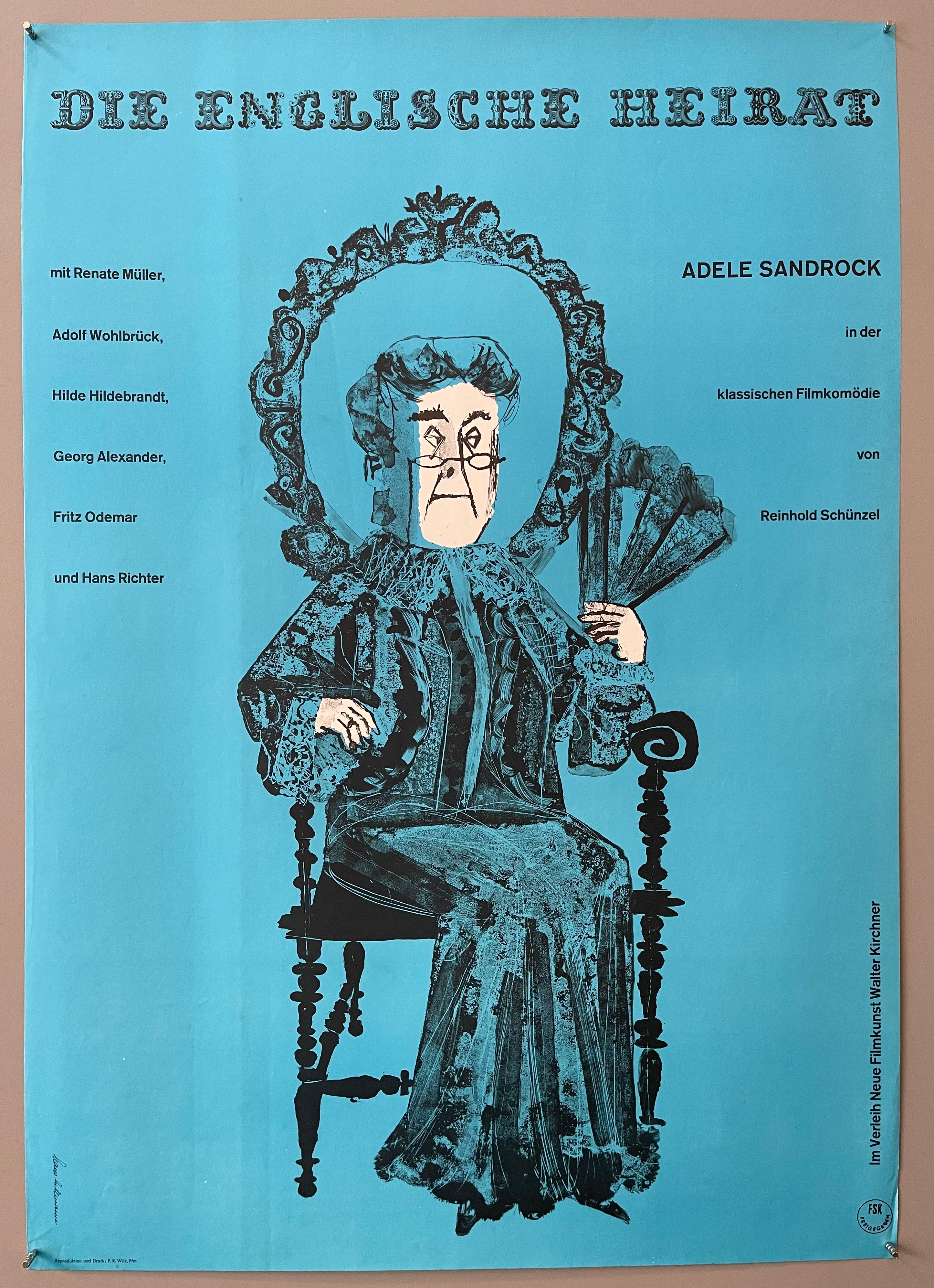 Illustrated elderly woman sitting in chair under film heading.