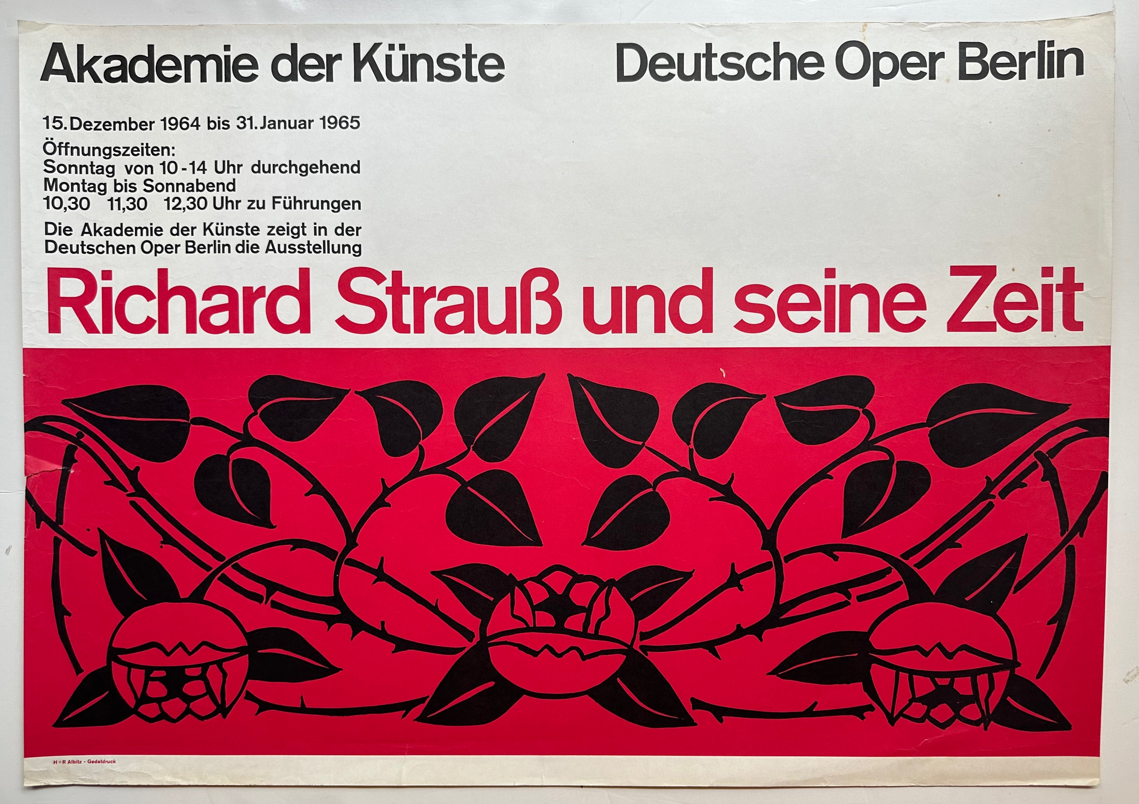 24x33 german poster promoting opera shows held at the akademie der kunste in berlin, 1964-1965 featuring rose design and show information