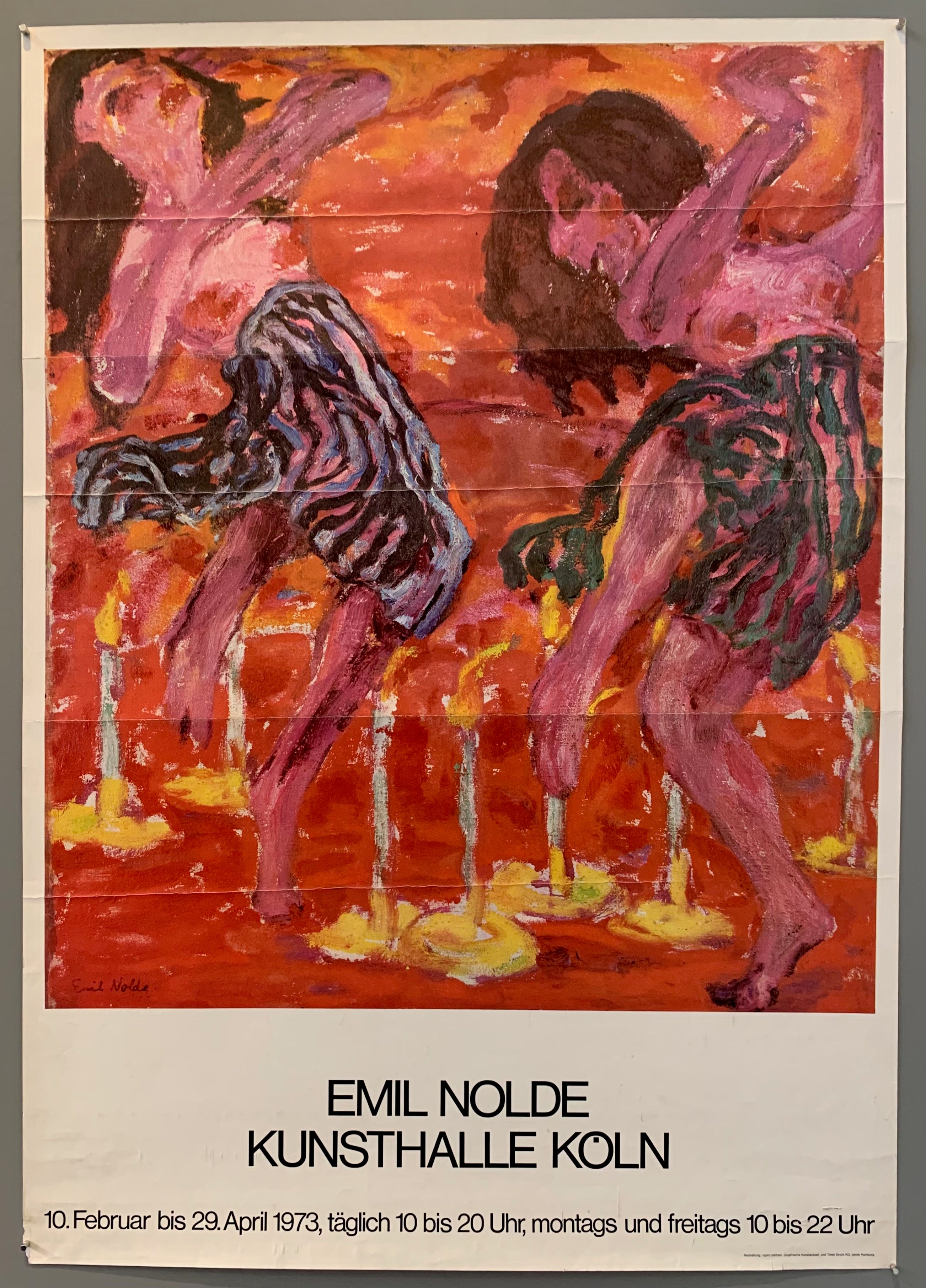 Poster features a painting by the artist Emil Nolde where two women are shown dancing. around candles