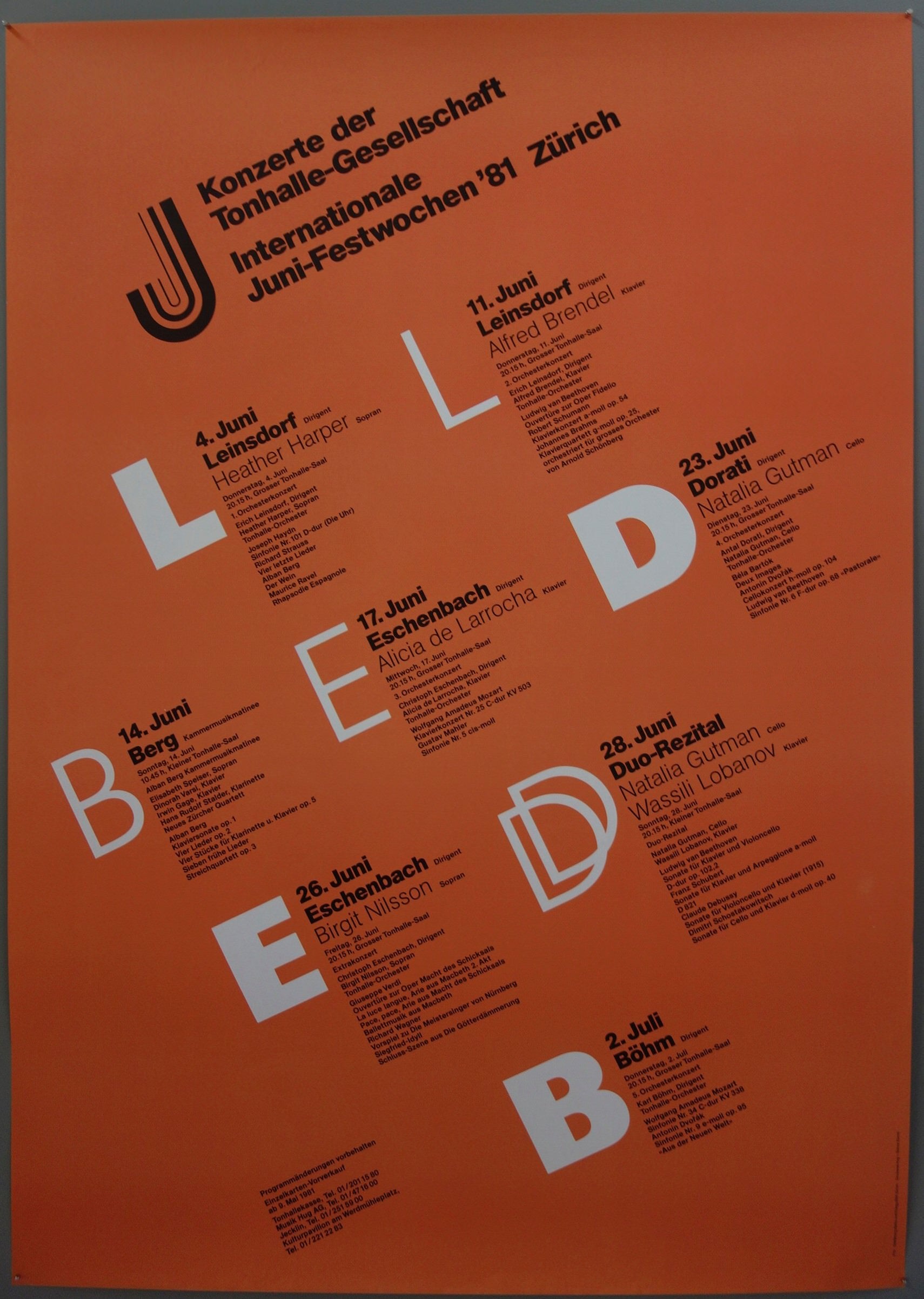 Konzerte der Tonhalle-Gesellschaft Internationale Juni-Festwochen '81