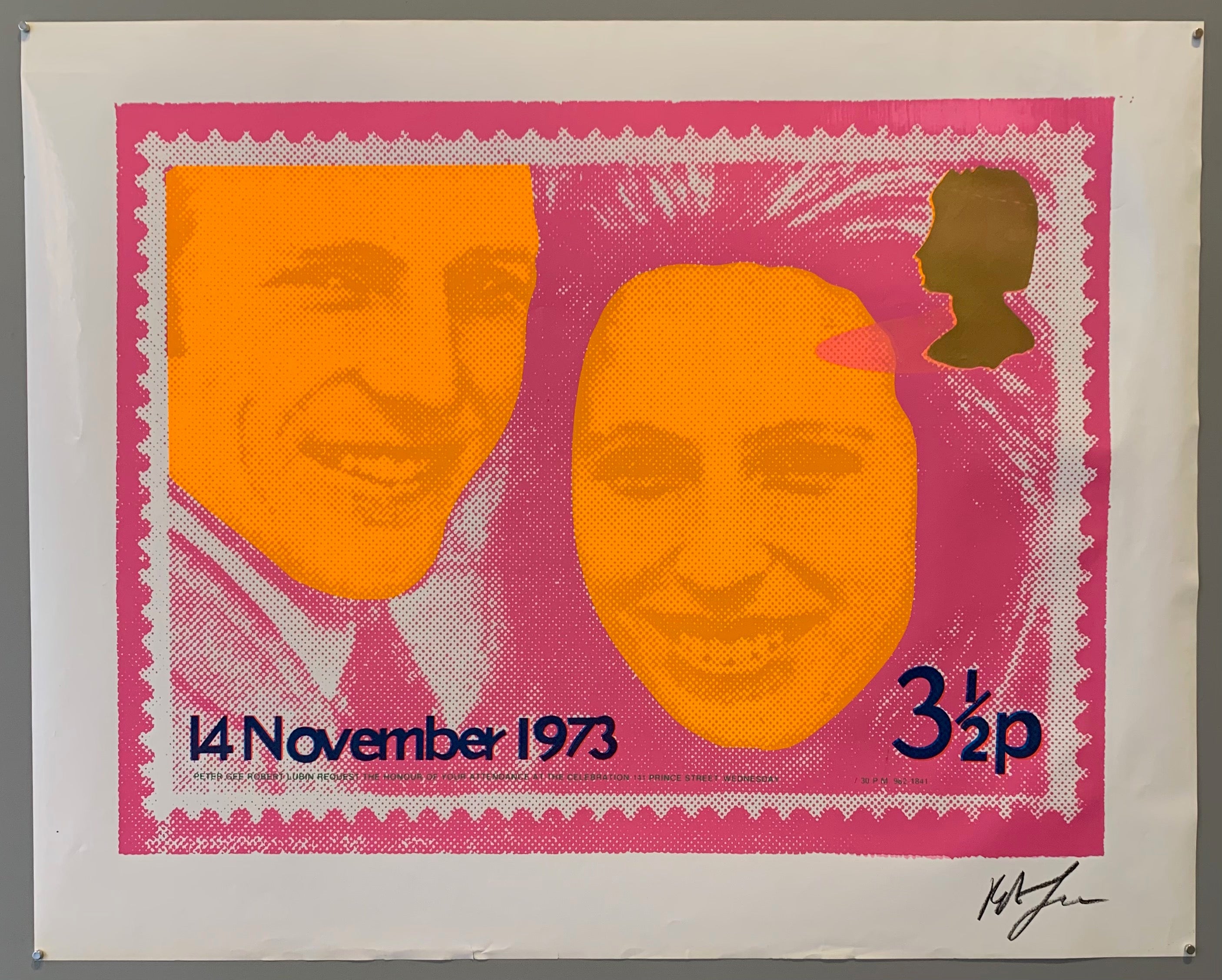 Princess Anne and Mark Phillips stamp by Peter Gee