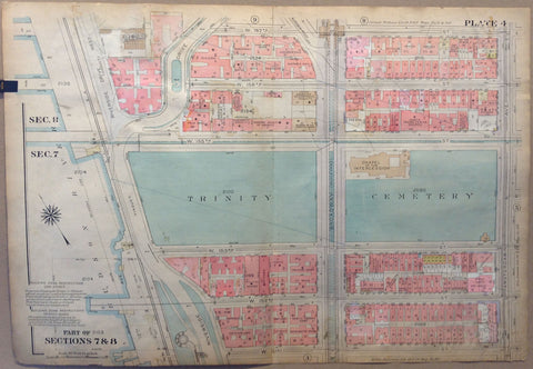 Link to NYC Bronx Map - Part of Sections 7 & 8, Trinity CemeteryU.S.A c. 1921 Product
