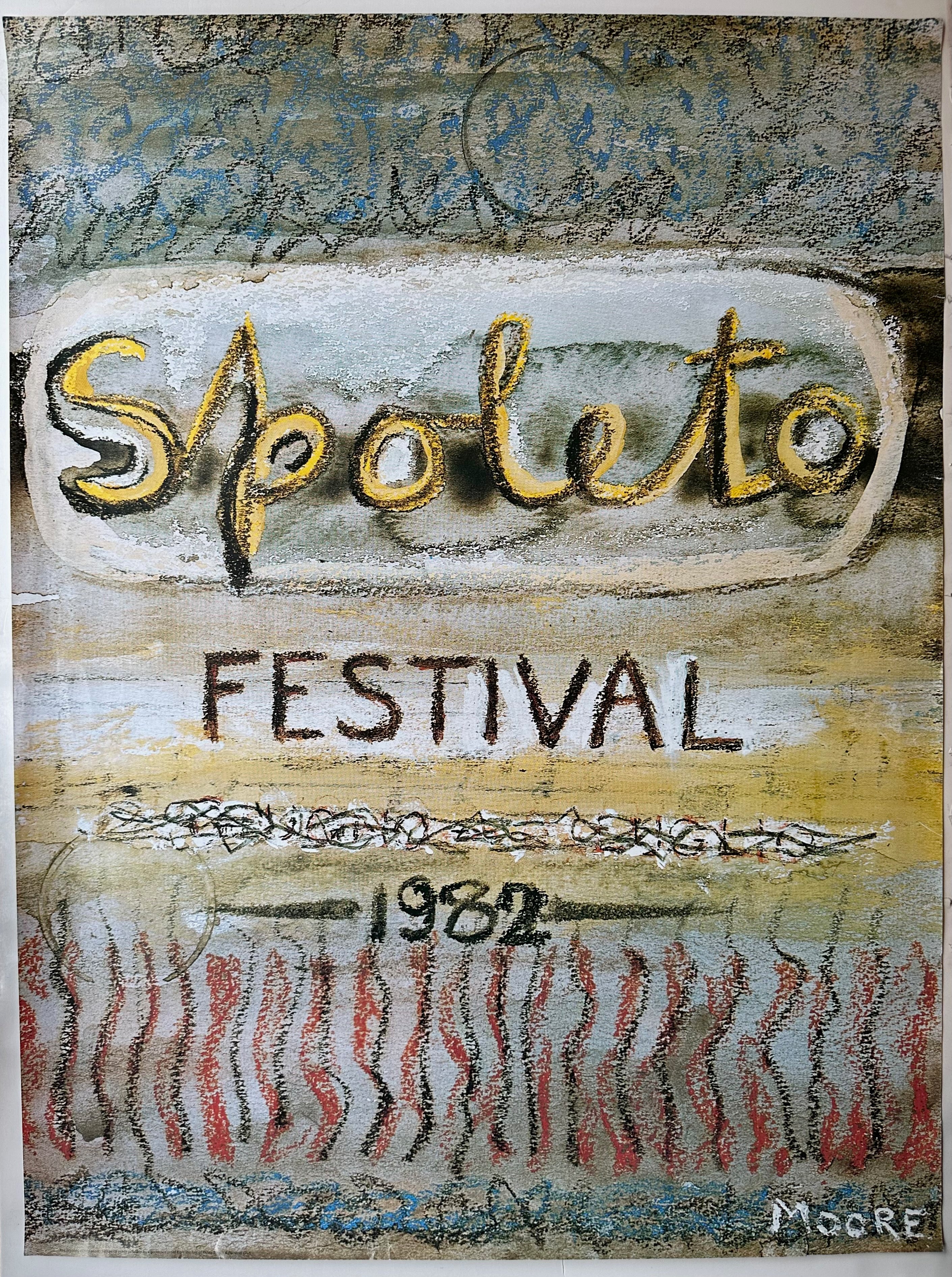 36x27 henry moore art promoting the 1982 spoleto festival in italy featuring metallic design