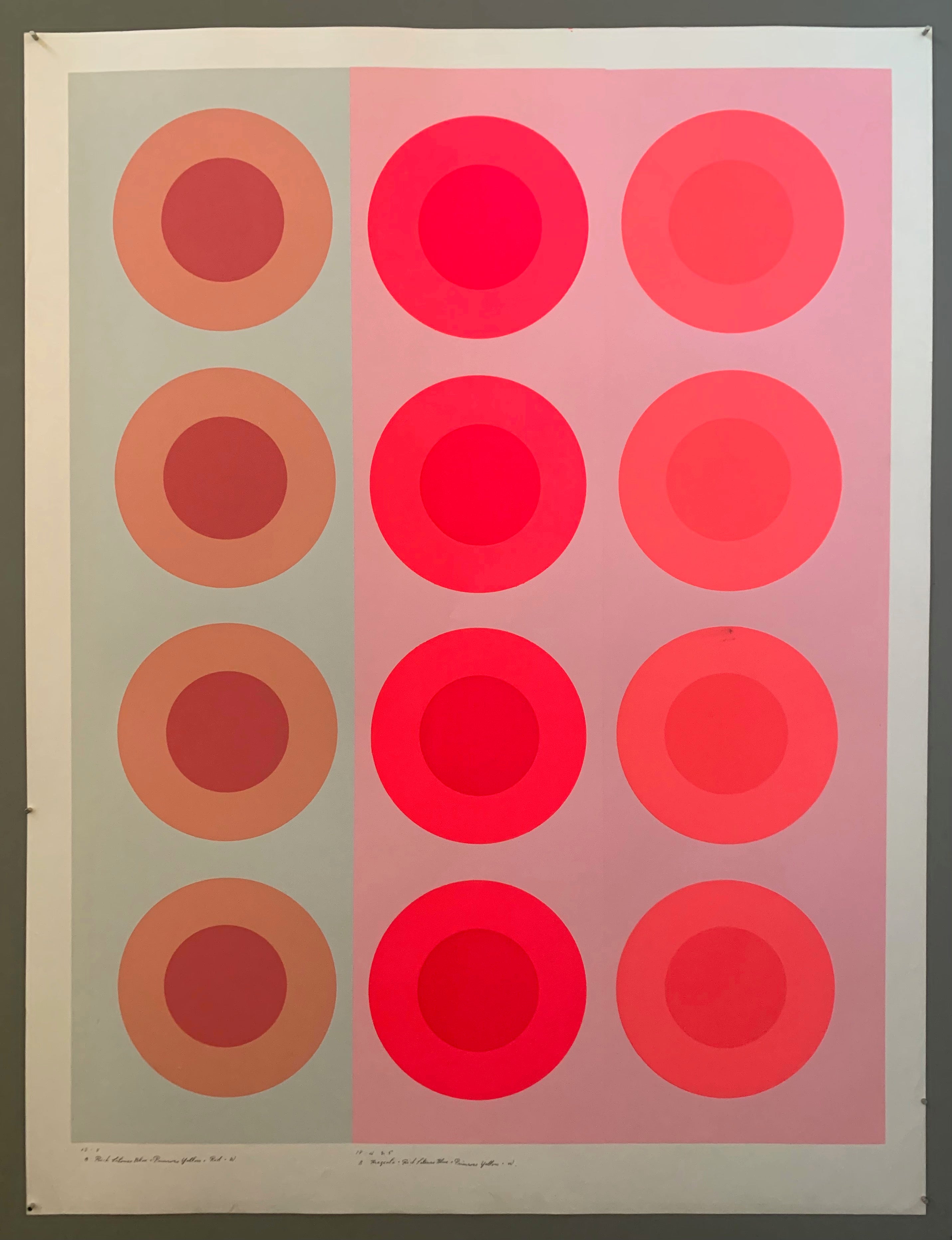 Three panels of pink targets