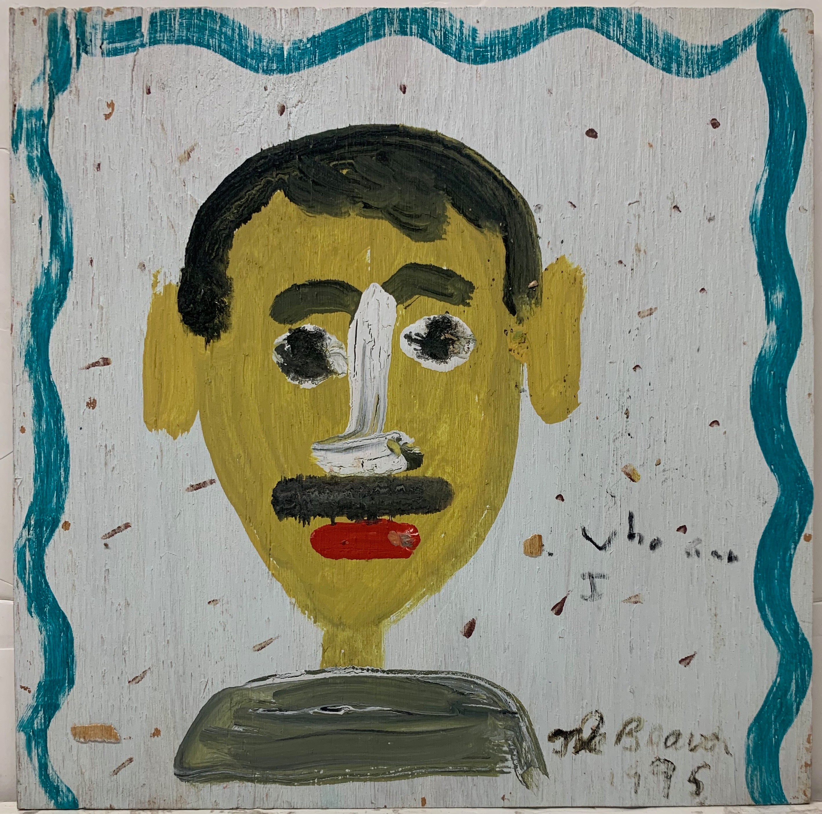 A painting by the Beaver of a man with a black mustache and sallow yellow skin.