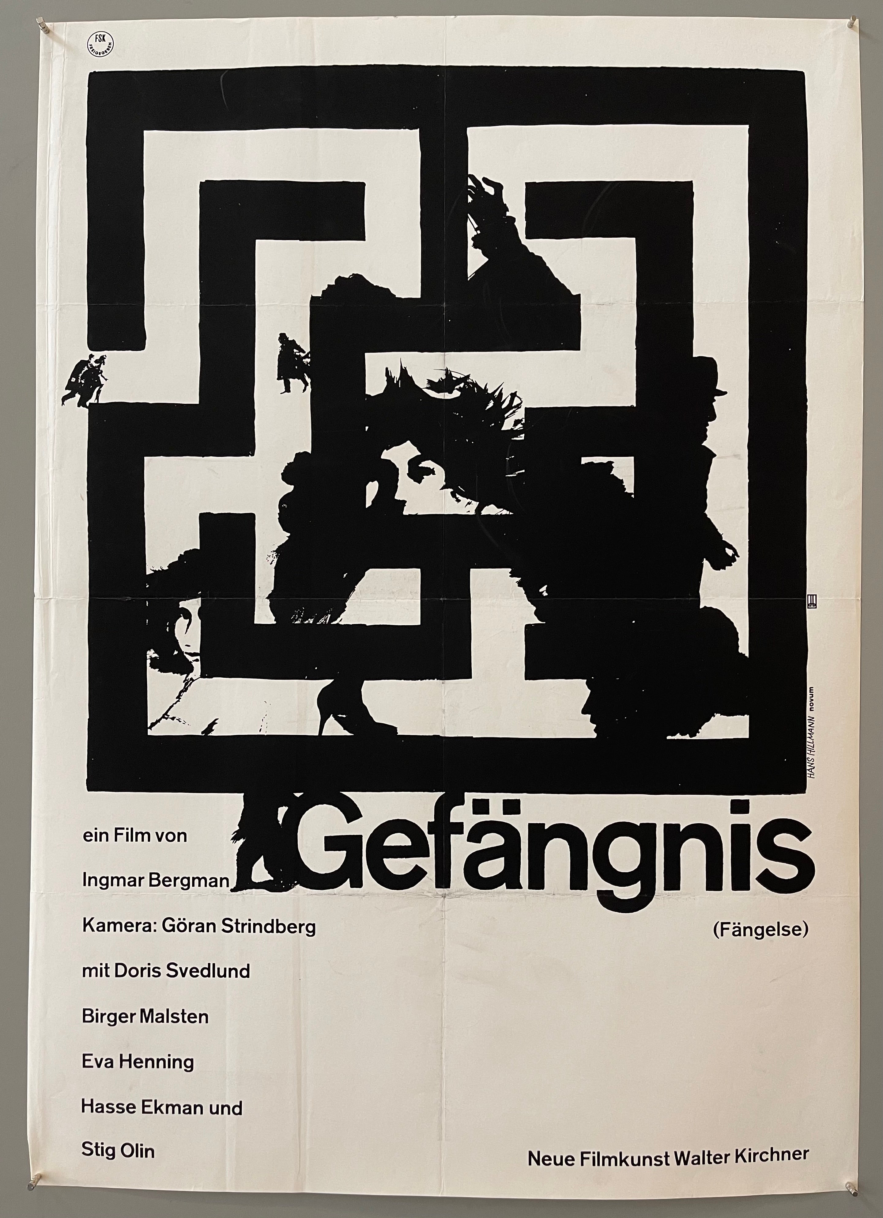 Various people trapped in a maze above the title of the film. Black and white.