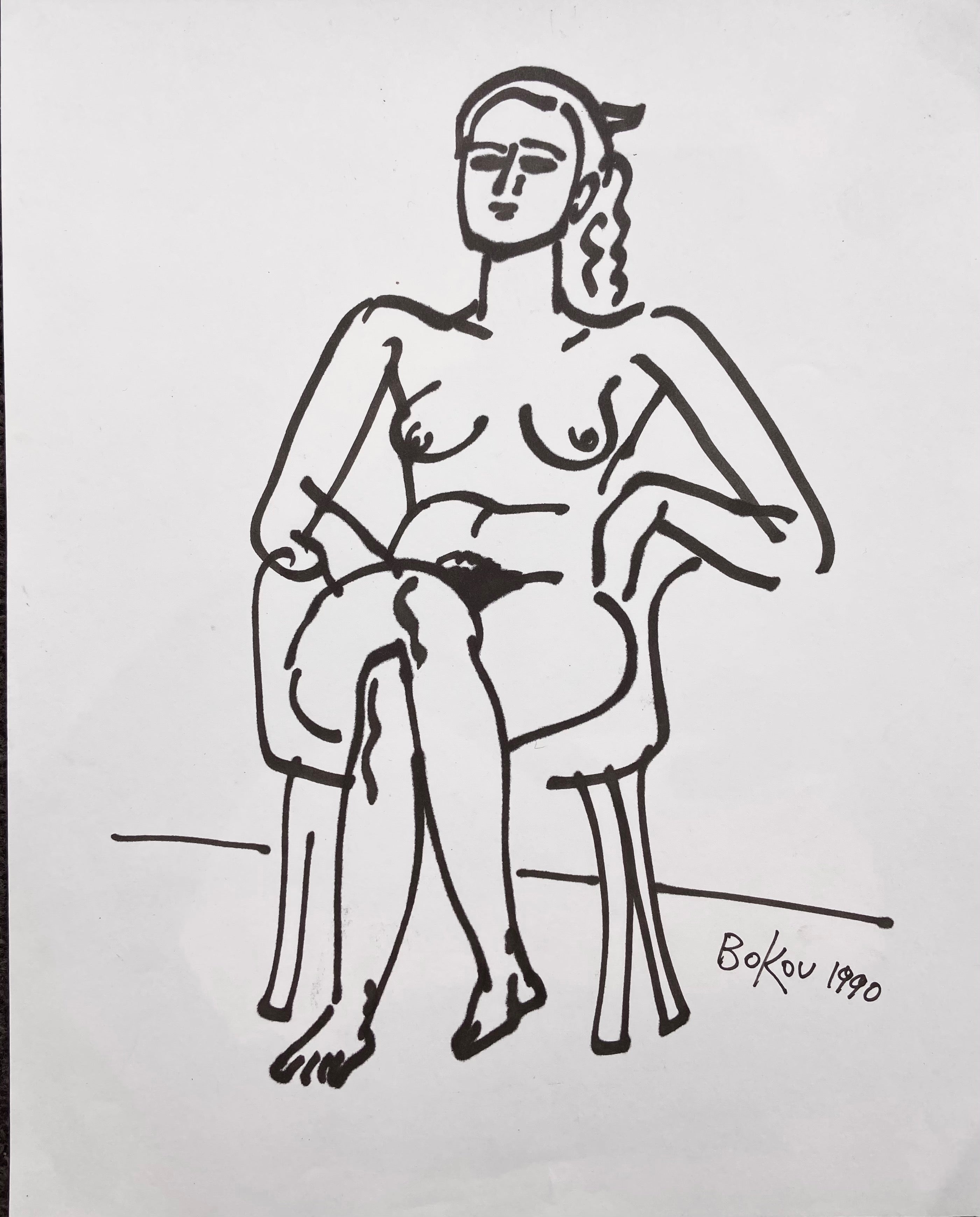 marker drawing of a nude woman