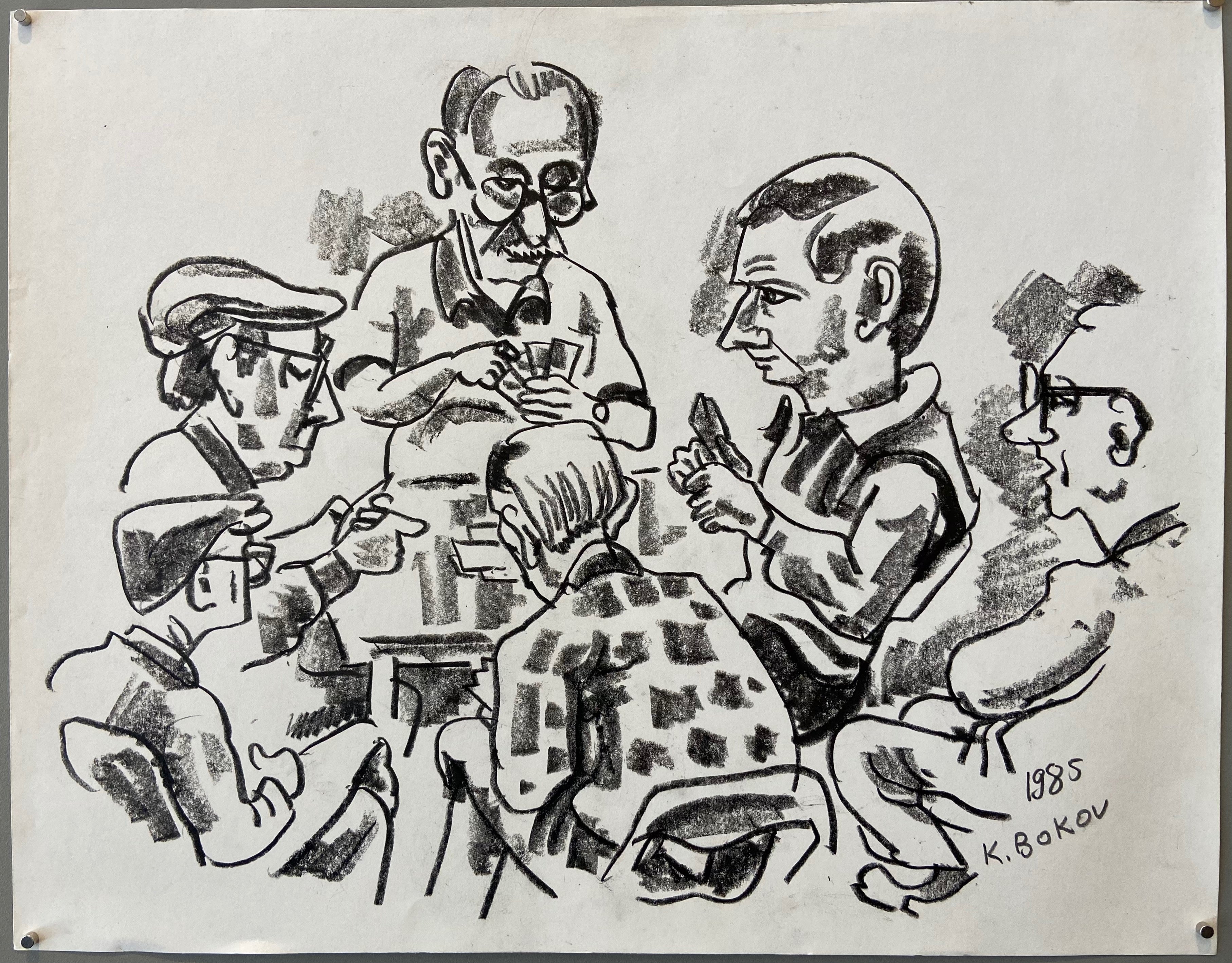 charcoal drawing of poker