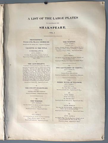Link to  A List of the Large Prints to Illustrate the Shakespeare Volume Ilate 18th century  Product