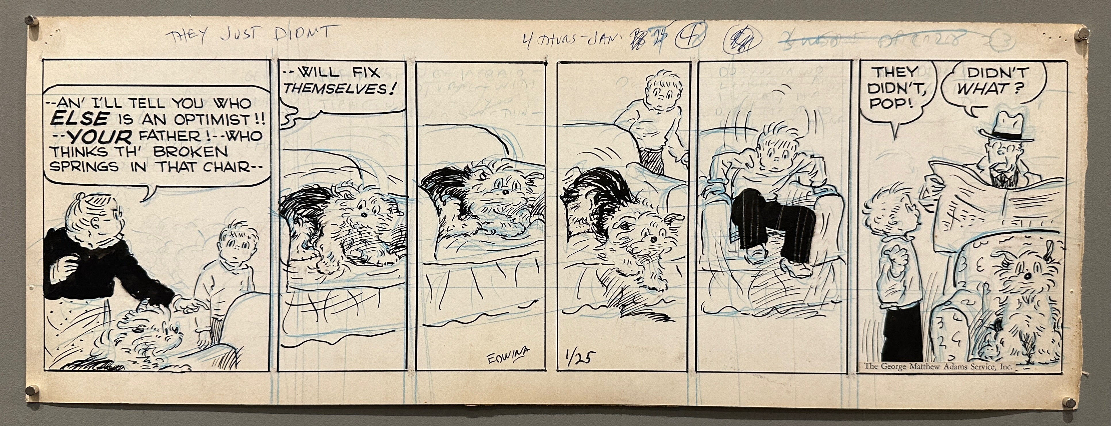 7x17 1940s black and white comic strip from cap stubbs and tippie by edwina dumm featuring cap, tippie and grandparents