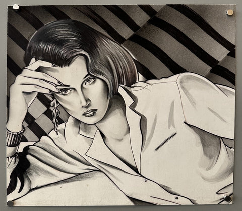 Black and White Painting of a Woman