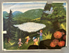 Vintage educational poster depicting a scenic landscape with children and a bird.