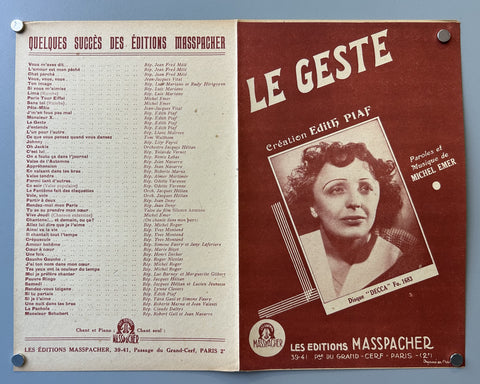 Link to  Le Geste Edith PiafFrance, c. 1950s  Product