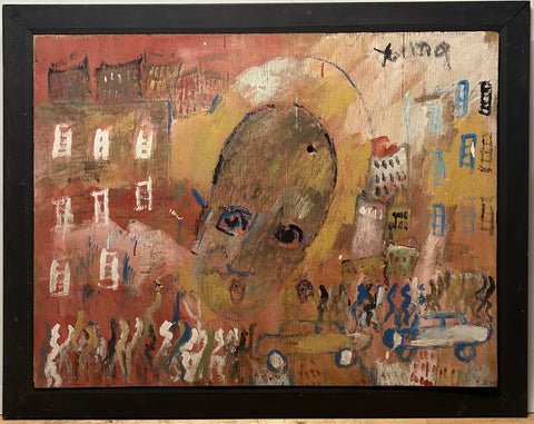 Head Among Buildings #2 - Purvis Young Painting