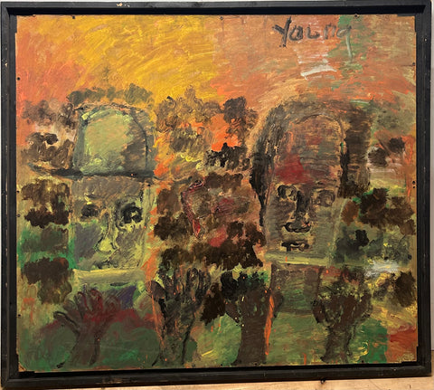 Two Figures with Raised Hands #3 - Purvis Young Painting