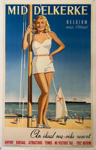 Link to  Mid Delkerke Belgium Travel Poster ✓Belgium, c. 1950s  Product